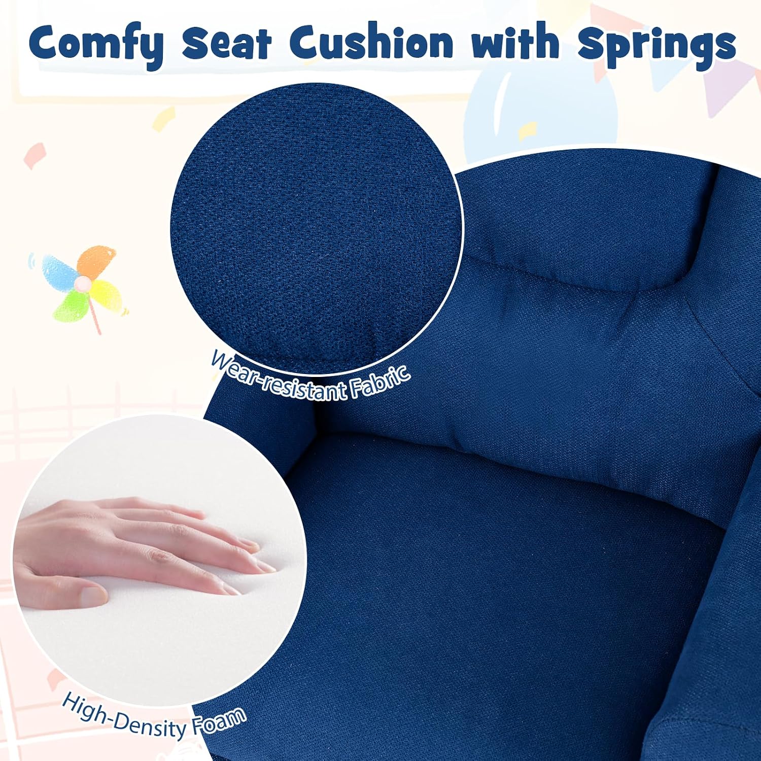 GLACER Kids Recliner with Cup Holder, Fabric Toddler Lounge Chair w/Adjustable Backrest & Footrest, Spring-Loaded Seat Cushion, Push Back Toddler Sofa for Boys & Girls Ages 3+ Years Old (Blue)
