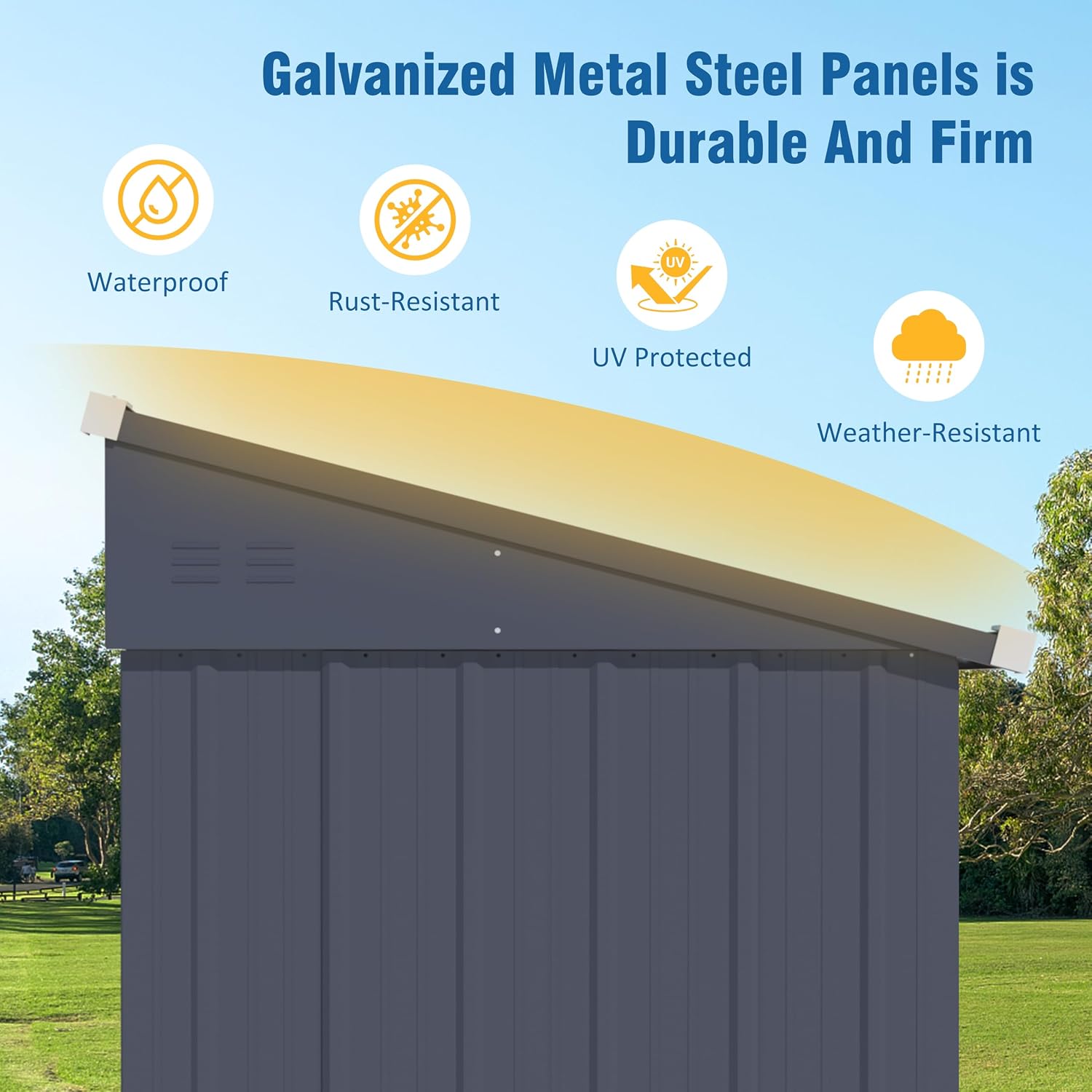BlueWish 4'x10' Storage Shed, Outdoor Storage Shed with Vents, Galvanized Sloping Roof, Metal Tool Shed Small Shed for Tool Storage, Garbage,Pet House