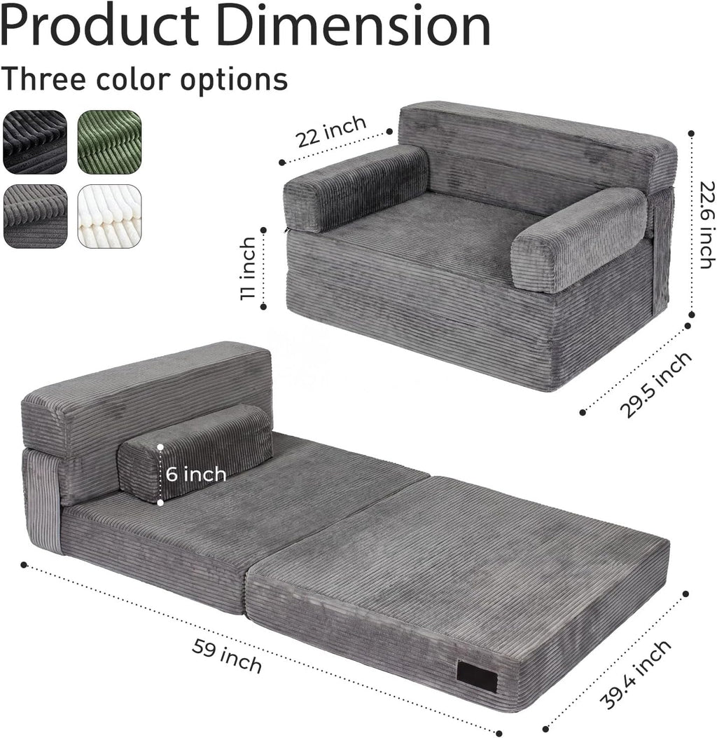 YEPDIN Folding Sofa Bed,Convertible Sofa Bed with Armrest Foldable Sleeper Chair, Portable Folding 4-in-1 Floor Sofa with Convertible Lounge Chair for Living Room,Bedroom,Washable Cover,Grey Single