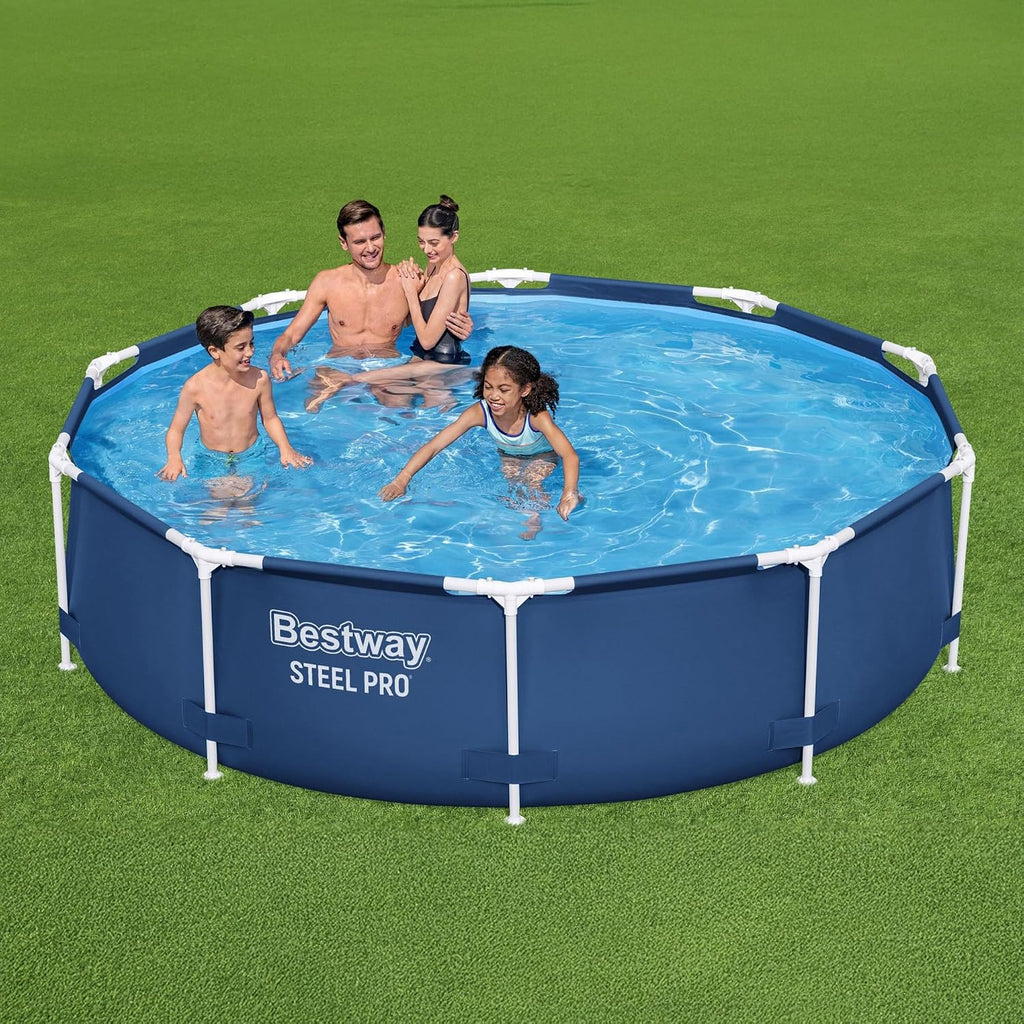 Bestway Steel Pro 10 Foot x 30 Inch Round Framed Above Ground Outdoor Backyard Swimming Pool Set with 330 GPH Filter Pump, Blue