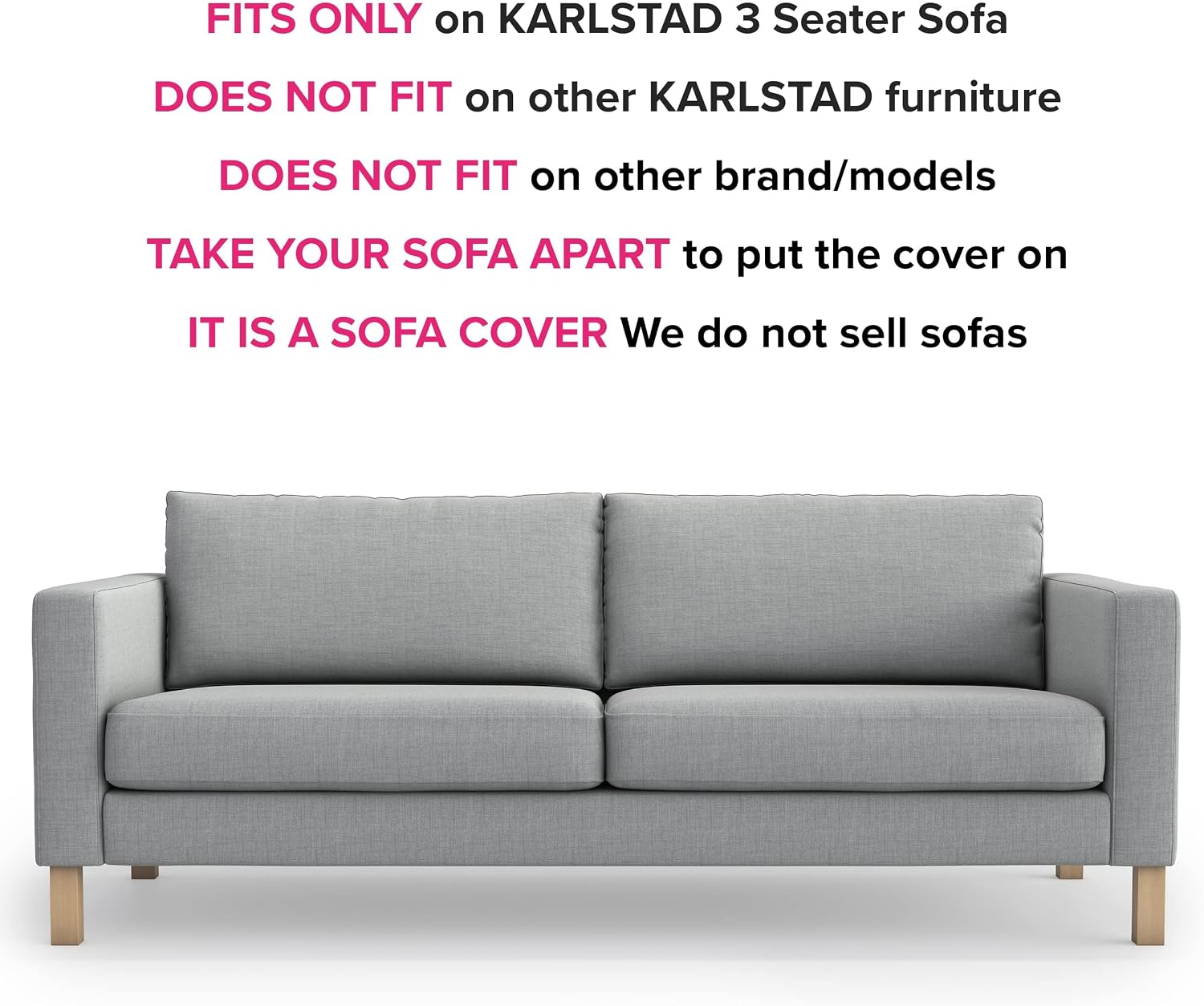 MASTERS OF COVERS SLIPCOVER ONLY! Karlstad Replacment Slipcover Snug Fit Karlstad 3 Seat (Not 2 Seat) Sofa Cover Slipcover for The IKEA Karlstad Three Seat -Light Grey