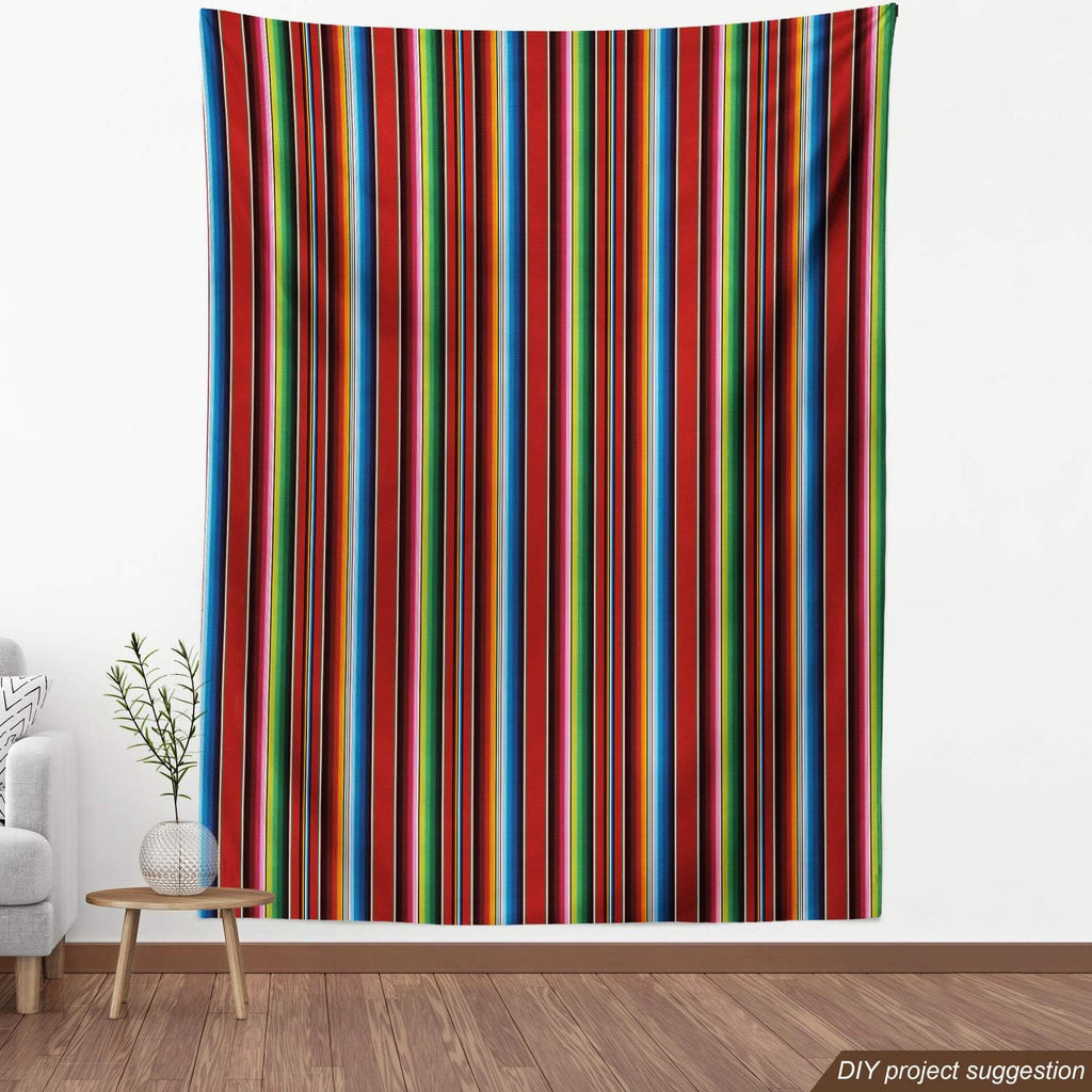 Ambesonne Cinco de Mayo Fabric by The Yard, Mexican Serape Colorful Stripes Vertical Lines Latino Design Illustration, Decorative Fabric for Upholstery and Home Accents, 10 Yards, Maroon Green