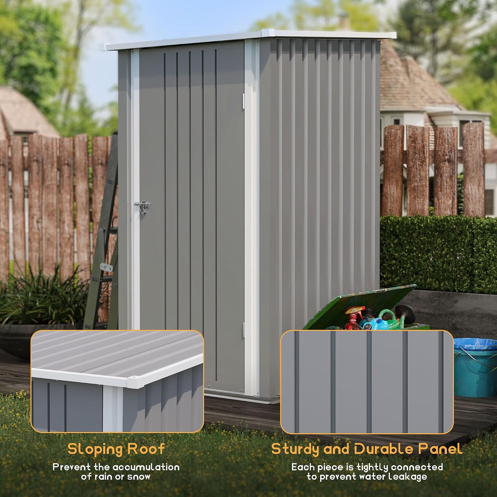 Patiowell 3x3 FT Storage Shed, Outdoor Metal Small Sheds with Lockable Door and Sloping Roof, Waterproof Outside Utility Garden Tool Shed for Patio Lawn Backyard, Gray