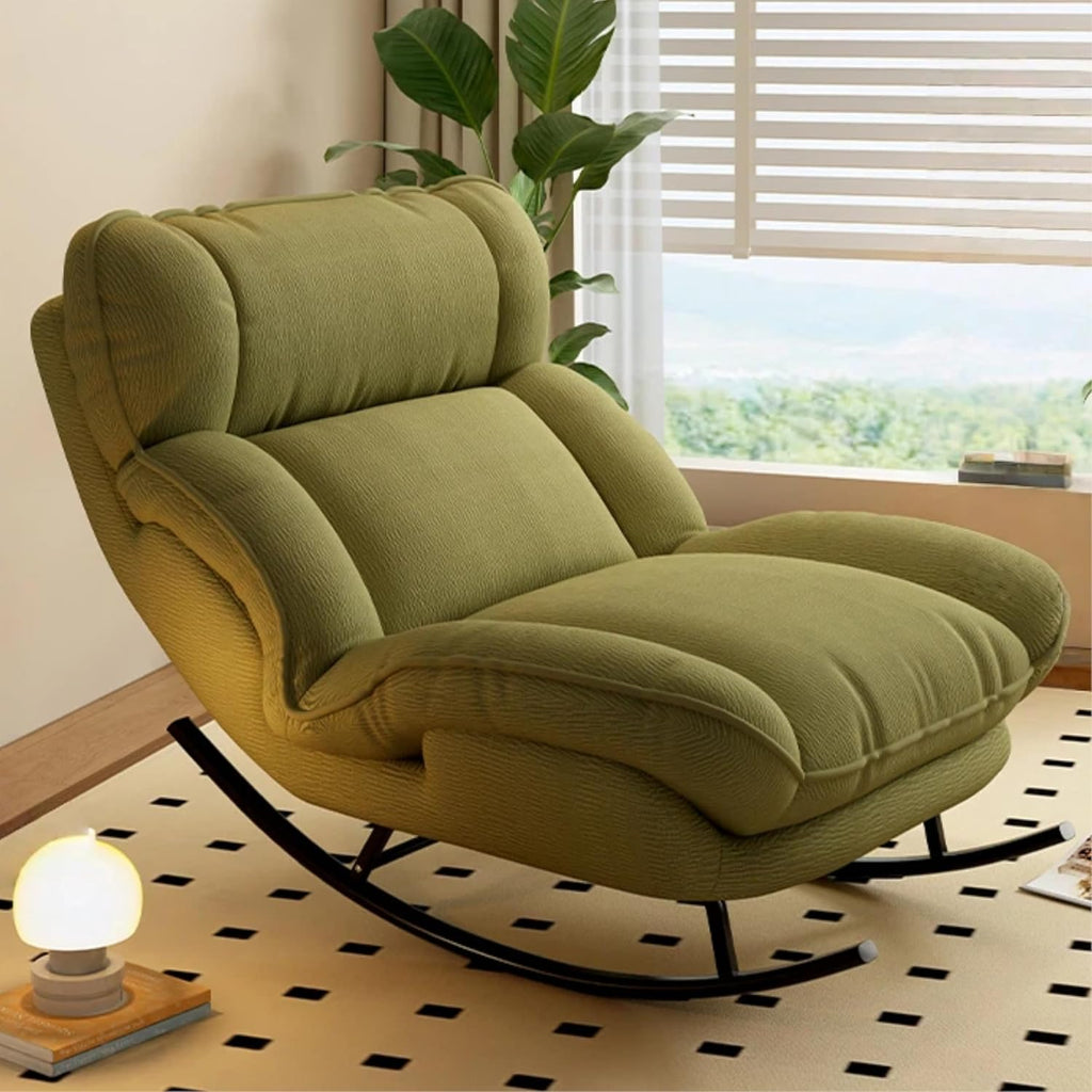 Sofa Rocking Chair Metal Frame with Adjustable Backrest Comfortable Decorative Chair Modern Ergonomic Sofa for Living Room Bedroom (Green)