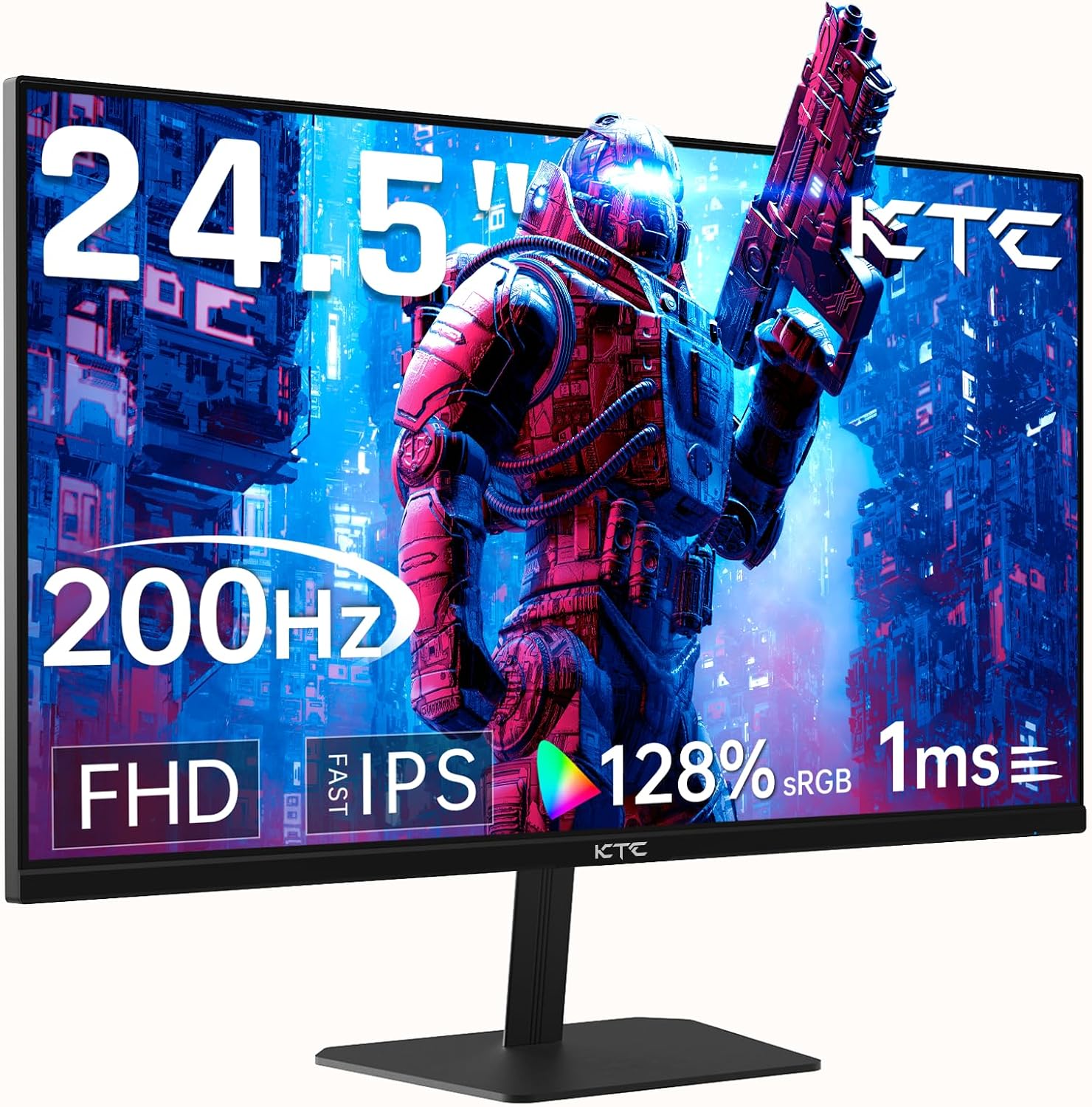 KTC 24.5 Inch Gaming Monitor, 180Hz (Up to 200Hz) Monitor FHD, Fast IPS 1080P 1ms, 128% sRGB HDR10, Freesync HDMI x 2 /DP x 1, VESA Tilt Adjustable Xbox PS5 Switch (HDMI Cable Included)