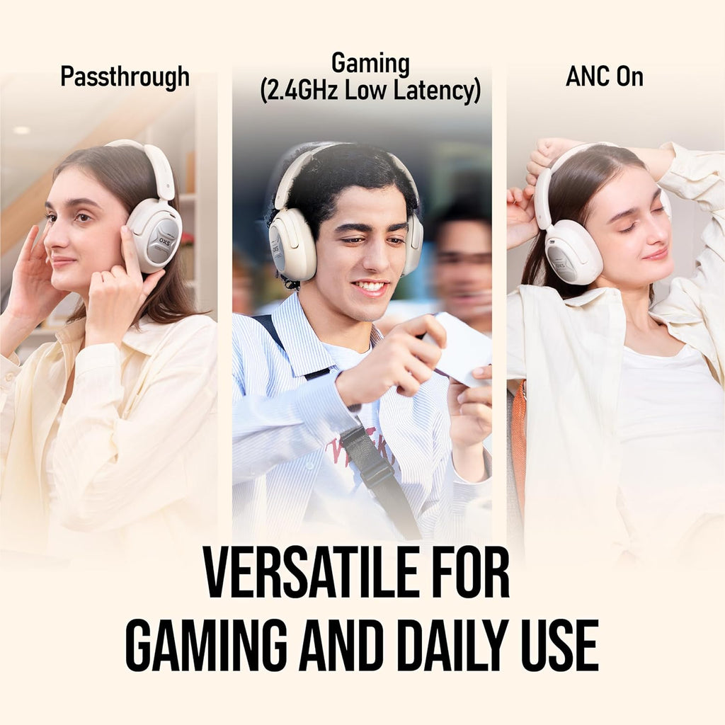 OXS Storm A2 Wireless Gaming Headset, Active Noise Cancellation, Over Ear Headphone with Mic, Bluetooth 5.4 & 2.4GHz Low Latency, Dual EQ Modes, 70H Playtime, for PC, Switch, PS4, PS5, Mobile, White
