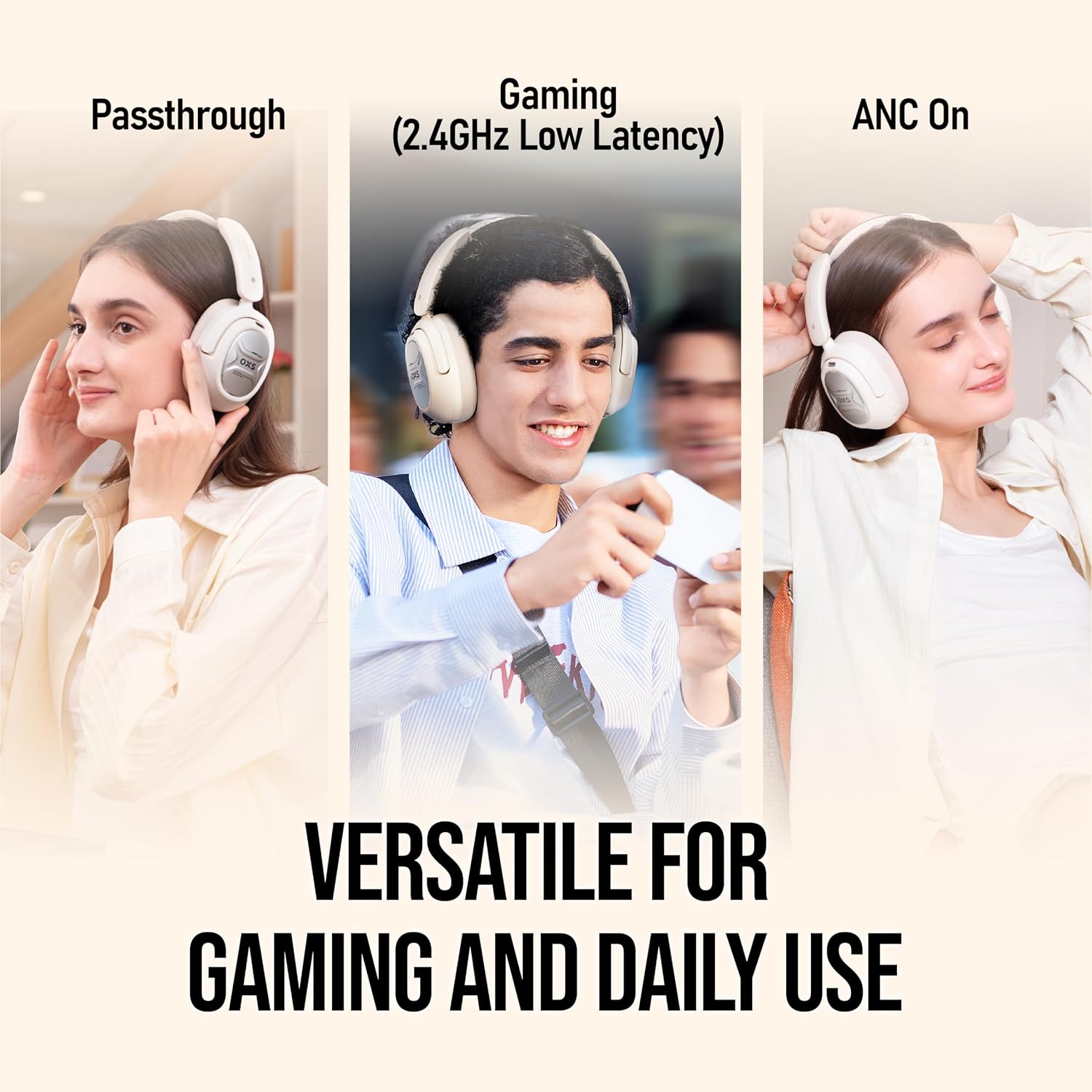 OXS Storm A2 Wireless Gaming Headset, Active Noise Cancellation, Over Ear Headphone with Mic, Bluetooth 5.4 & 2.4GHz Low Latency, Dual EQ Modes, 70H Playtime, for PC, Switch, PS4, PS5, Mobile, White