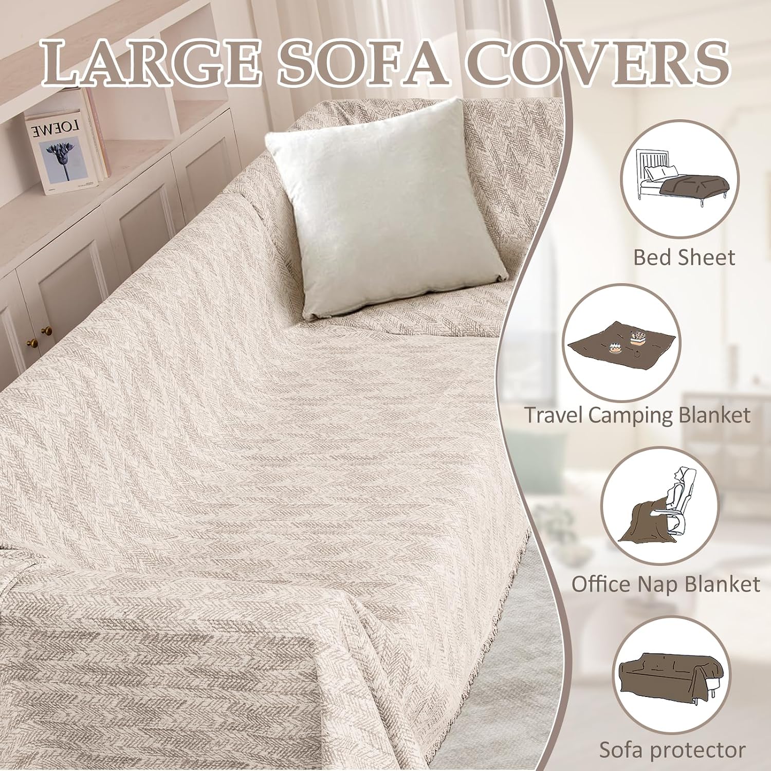 1OO% Waterproof Sectional Couch Covers for Dogs L Shaped Corner Sofa Cover Washable Chenille Sofa Slipcovers Blanket Modern Jacquard Pet Furniture Protector (91'x252', Light Khaki)