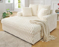 VanAcc 58-Inch Plush Sleeper Chair with Throw Pillows, Upholstered Chaise Lounge & Sofa Bed with Armrests for Living Room, Off-White