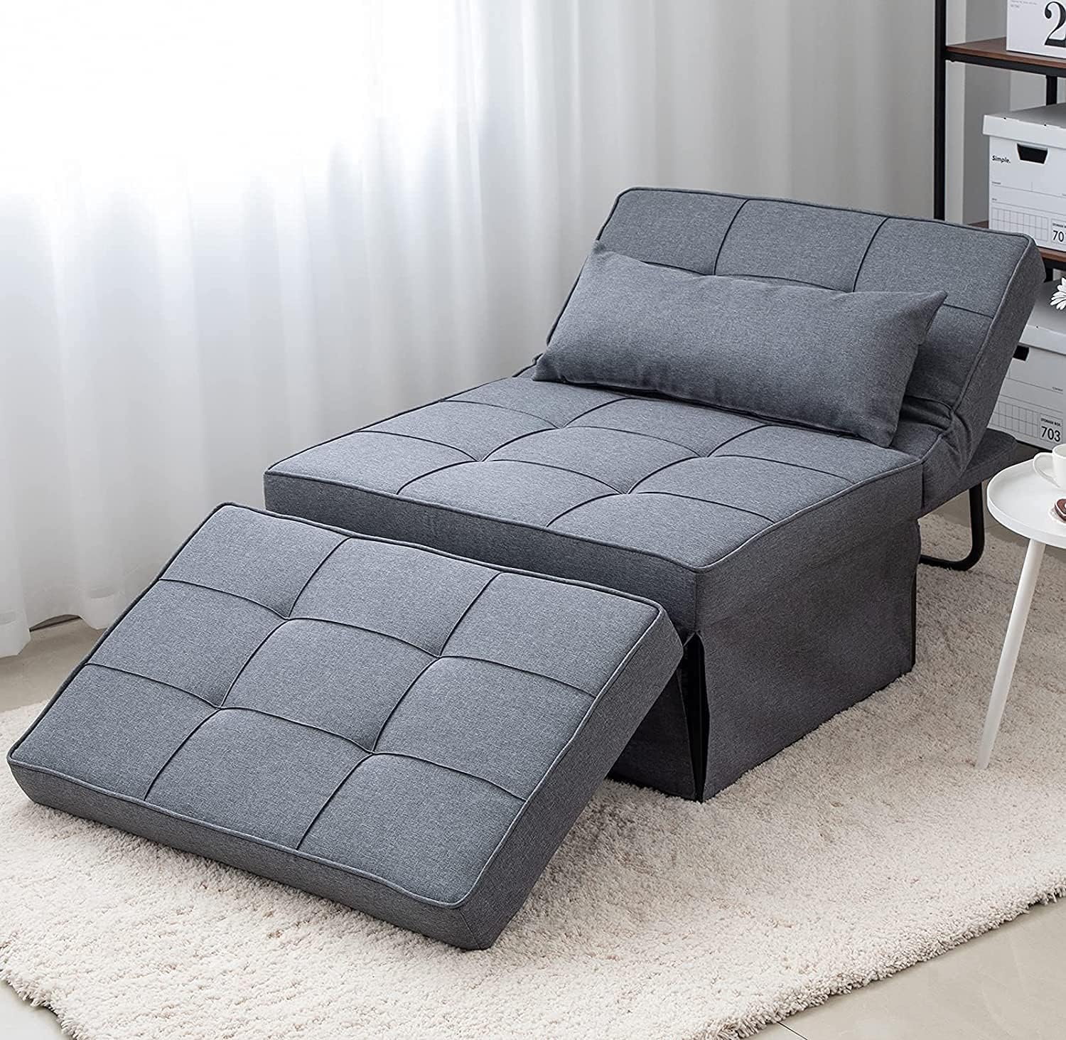 BIGSYY Sofa Bed, Set of 4 in 1 Multi Function Folding Ottoman Sleeper Bed,Modern Convertible Chair Adjustable Backrest Sleeper Couch Bed for Living Room Small Room Apartment, Light Grey