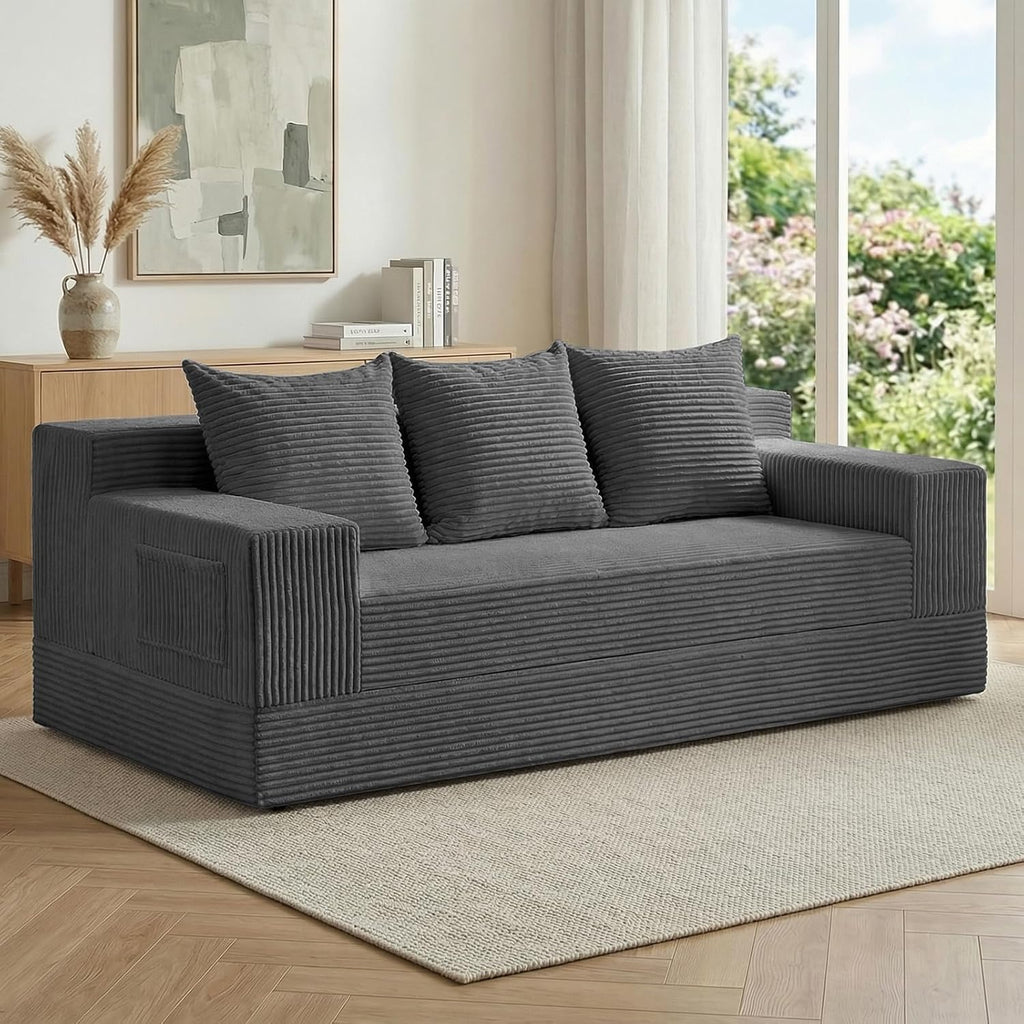 cidludto Convertible Sofa Bed, 78' Oversized Boneless Loveseat Couch 2 in 1 Foldable Futn Bed Couch in A Box, Folding Sleeper Sofa Chair for Living Room, No Assembly Required, Grey