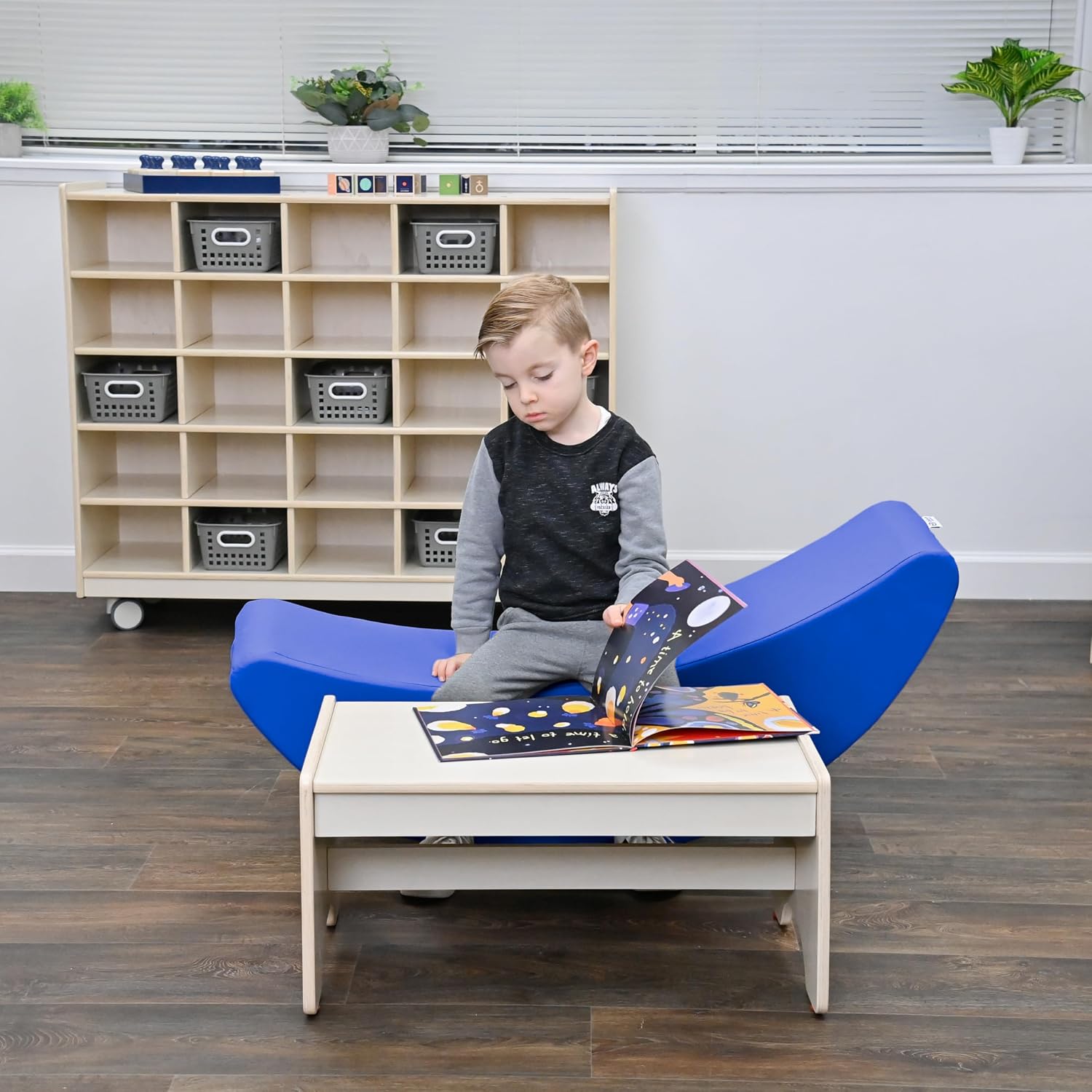 Children's Factory Happy Rocker, Flexible Classroom Seating, Active Seating for Young Learners, Banana Chairs for Kids, Blue