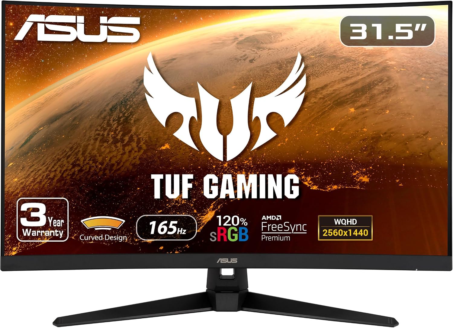 ASUS TUF Gaming 32' 1440P HDR Curved Monitor (VG32VQ1B) - QHD (2560 x 1440), 165Hz (Supports 144Hz) & TUF Gaming 1000W Gold, ATX 3.0 Compatible Fully Modular Power Supply