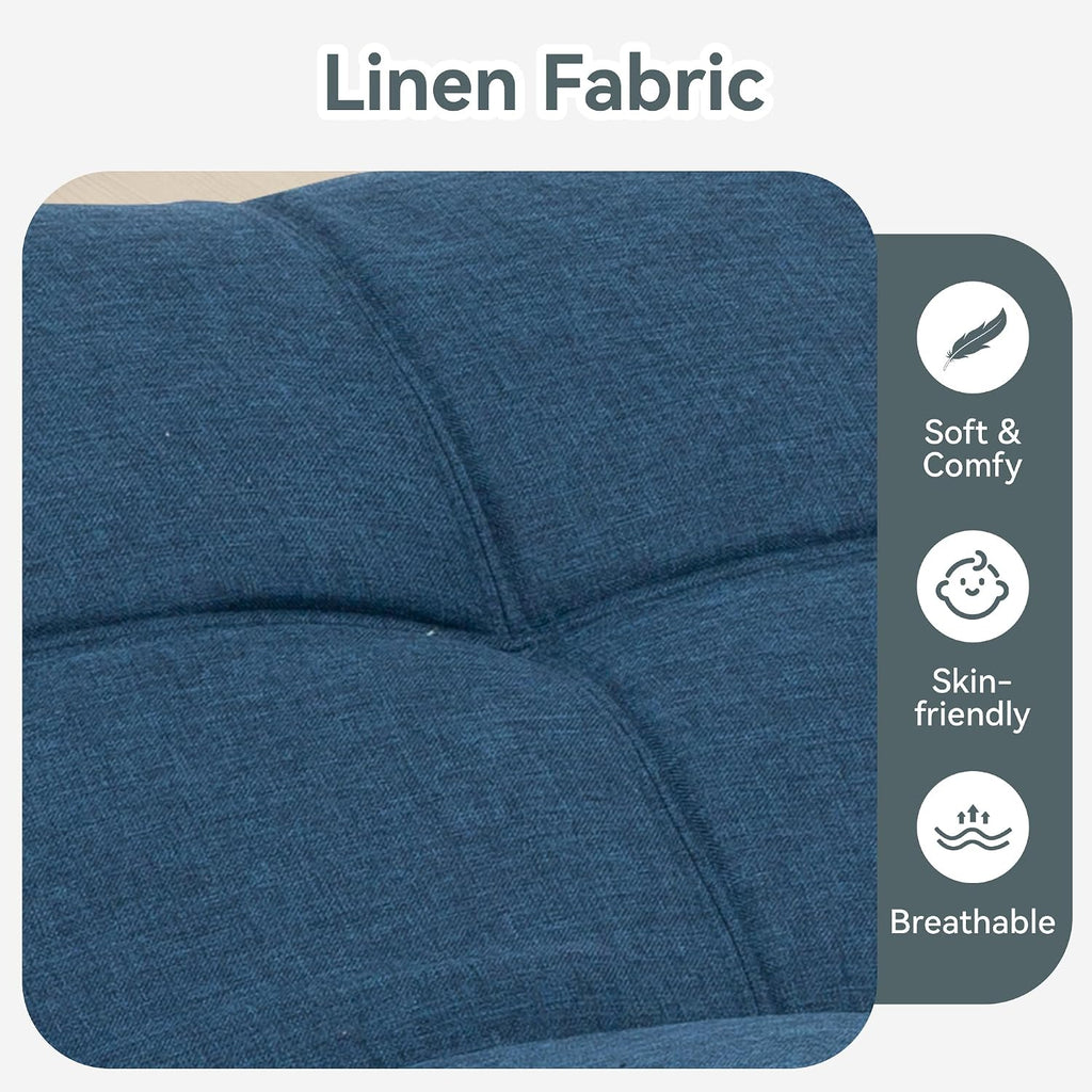 Futon Sofa Bed Convertible Couch, Blue Linen Sofa Bed with Memory Foam, Adjustable Backrest & Armrests, Multifunctional Small Loveseat Sleeper Sofa for Living Room, Apartment, Office