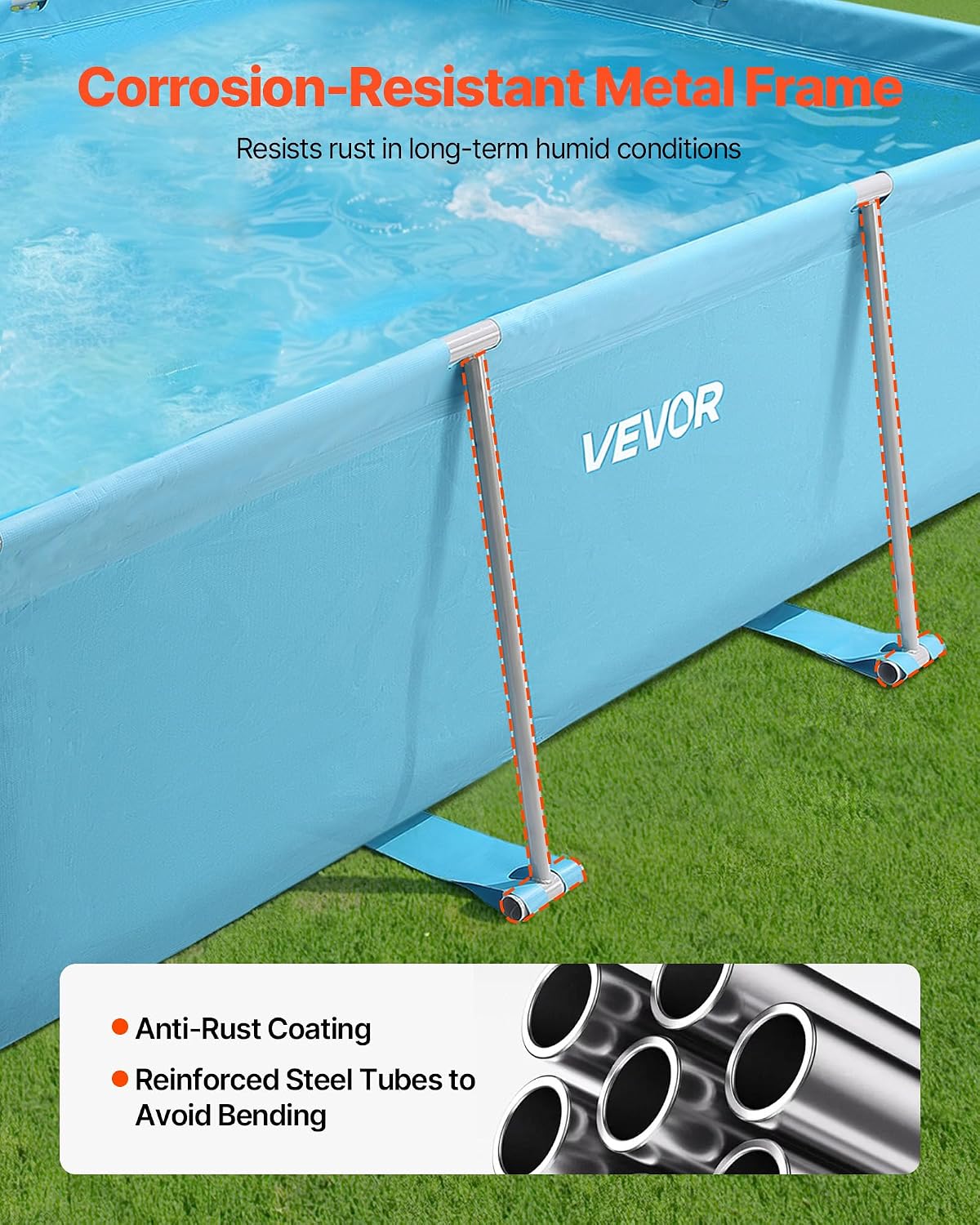 VEVOR Frame Above Ground Swimming Pool, 118 x 78 x 30 in Rectangular Steel Metal Frame, Large Rectangle Outdoor Backyard Family Pool, Easy to Assemble Rust-Resistant, 1046 Gallon Water Capacity, Blue