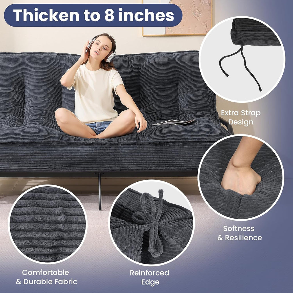 JUIKURY 8' Futon Mattress Queen Size, Thick Futons Sofa Couch Bed Sleeper Sofa Bed, Floor Mattress for Adults, Roll Up Folding Mattres Shredded Foam Filling, Medium Firm(Frame Not Included)