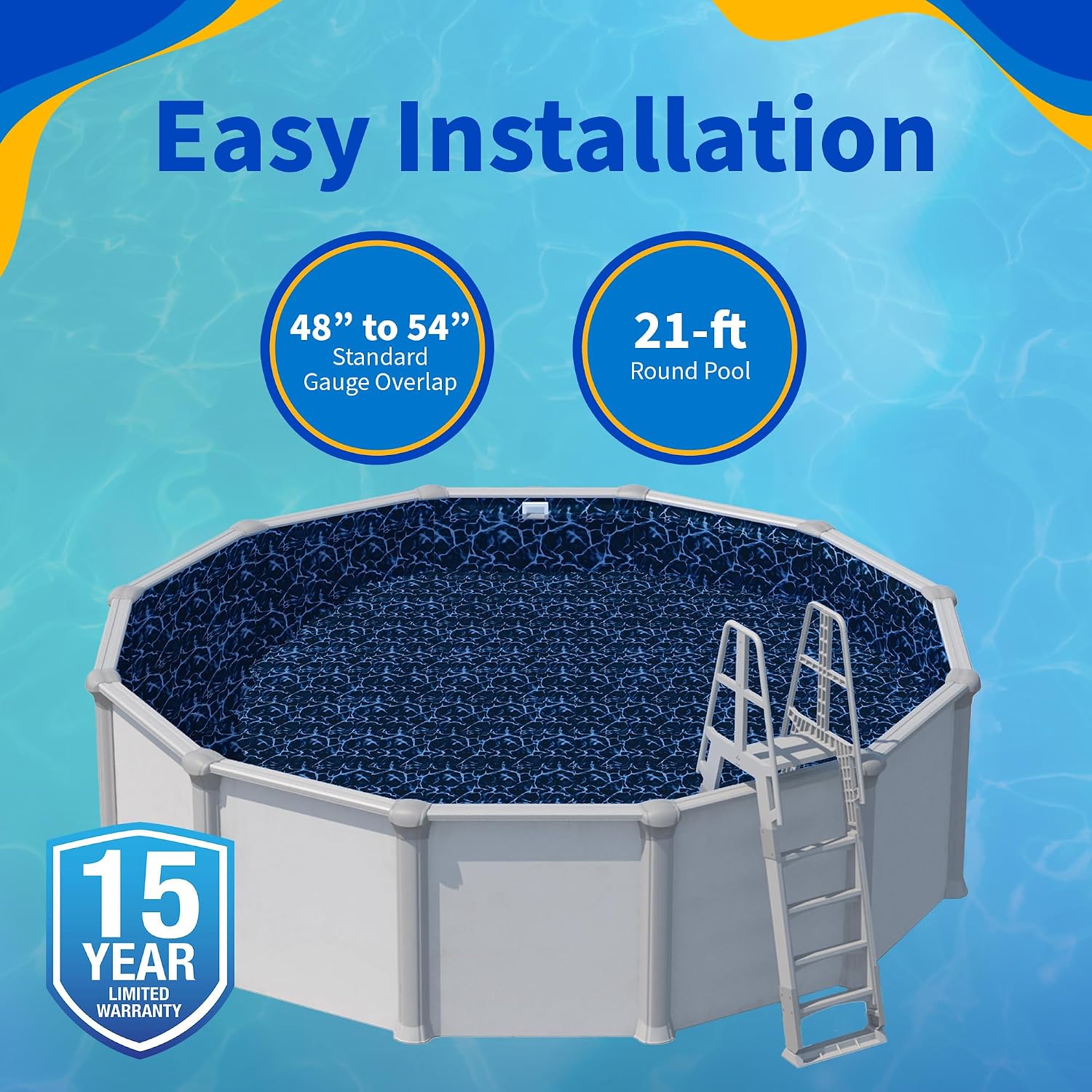 Blue Wave Evening Bay Overlap 21 ft Round Pool Liner for Above-Ground Steel Wall Pools – Weather Resistant Standard Gauge Vinyl with Welded Seams - Dark Blue, Fits 48/54-In Depth Walls