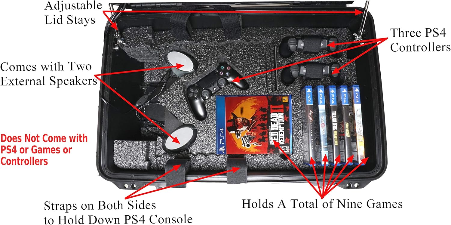 Case Club Gaming Station fits PlayStation 4 & PS4 Slim/Pro. Portable with Built-in 24' 1080p Monitor, Storage for Controllers, Games, and Included Speakers (PS4 & Accessories Not Included) Gen 2