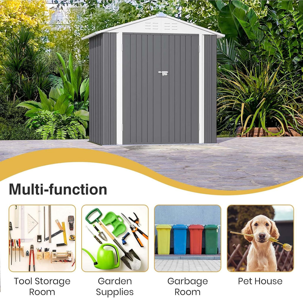 Patiowell 6x4 FT Storage Shed, Outdoor Metal Sheds with Lockable Door and Sloping Roof, Waterproof Outside Utility Garden Tool Shed with Breathable Vents for Patio Lawn Backyard, Gray