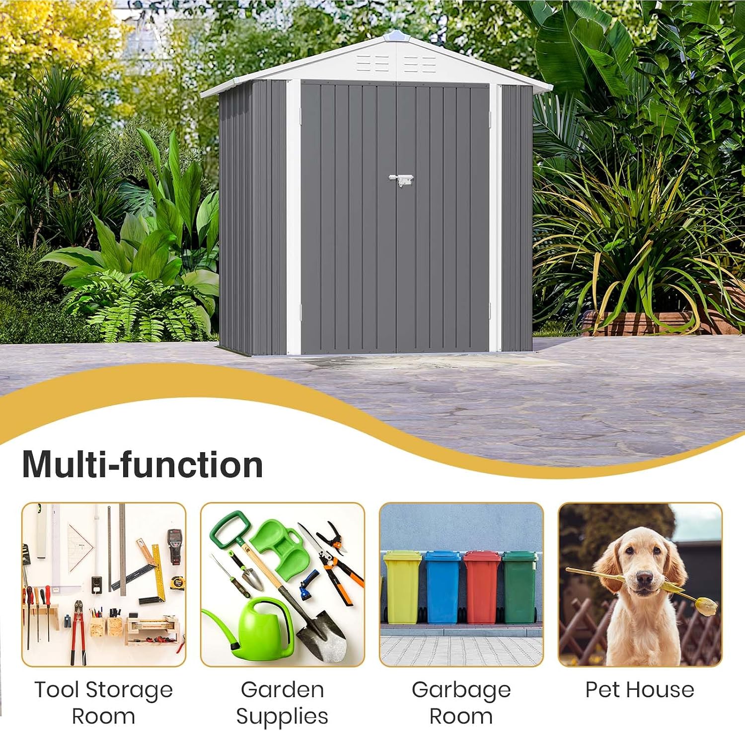 Patiowell 6x4 FT Storage Shed, Outdoor Metal Sheds with Lockable Door and Sloping Roof, Waterproof Outside Utility Garden Tool Shed with Breathable Vents for Patio Lawn Backyard, Gray