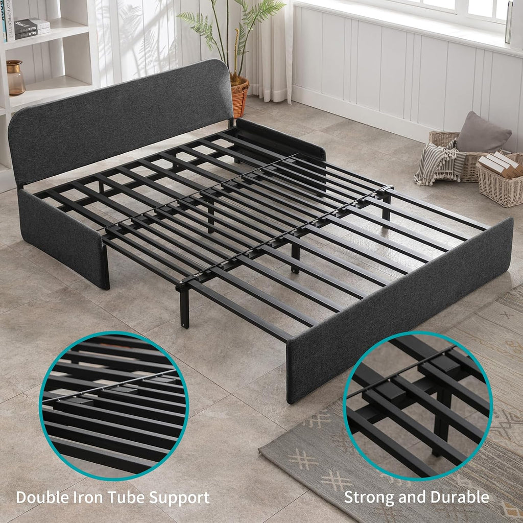 BALUS 61' Queen Sofa Bed Couch Convertible Sleeper with Pullout Beds, Folding Sofabed Guest Bed with 2 Pillows, Tri-fold Mattress Sofas Armless Loveseat for Living Room Apartment Loft - Dark Gray