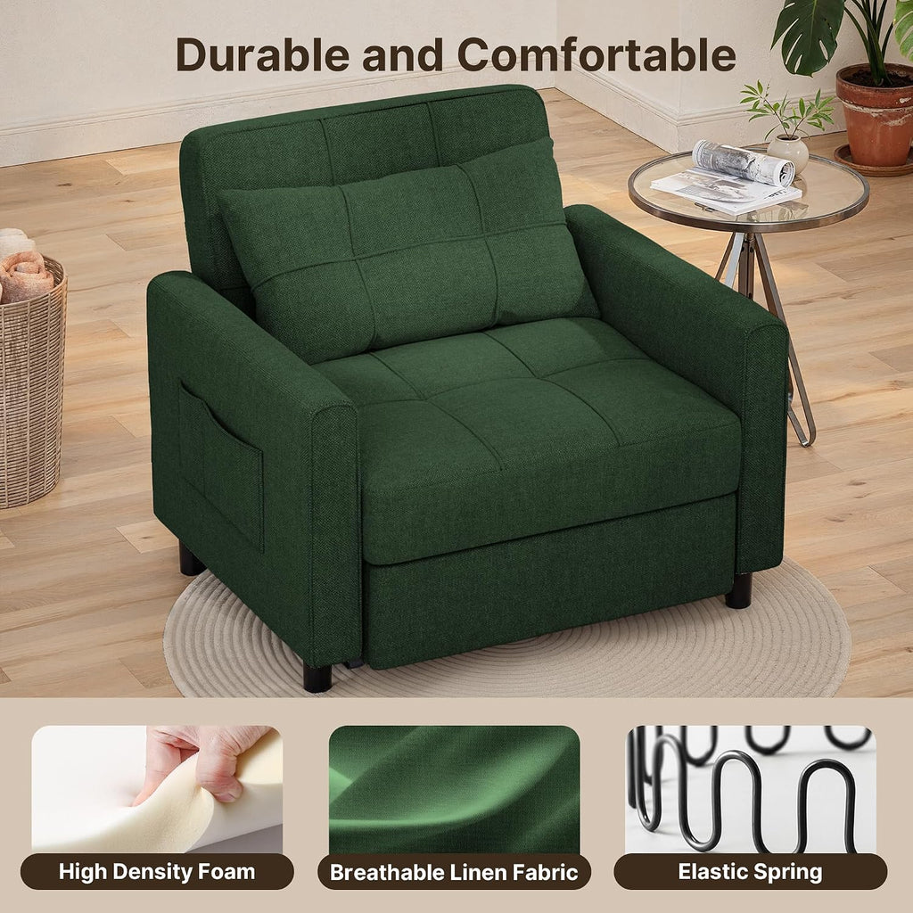 Gizoon Sofa Bed Chair 3 in 1 Convertible, Pullout Single Sleeper Chair Bed with Adjustable Backrest, Spacious Multifunctional Sofa Couches for Living Room, Bedroom, Apartment