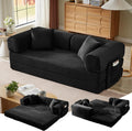 81 Inch Convertible Folding Sofa Bed,Fold Out Floor Sofa Couch with Fixed-Shape Frame,Corduroy Foldable Mattress Cloud Couch for Living Room Bedroom (Black)