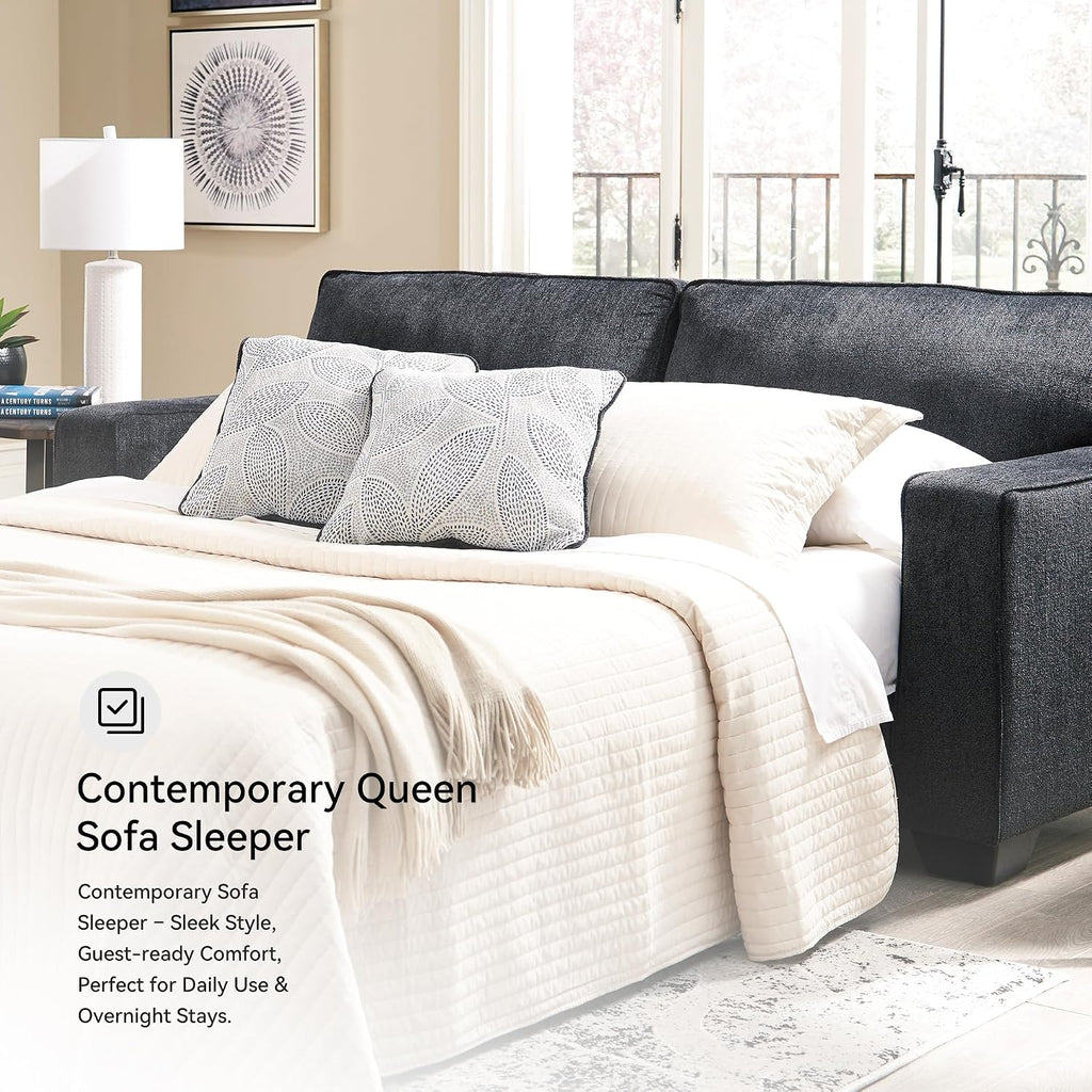 Signature Design by Ashley Altari Modern Queen Sofa Sleeper with 2 Accent Pillows, Dark Gray