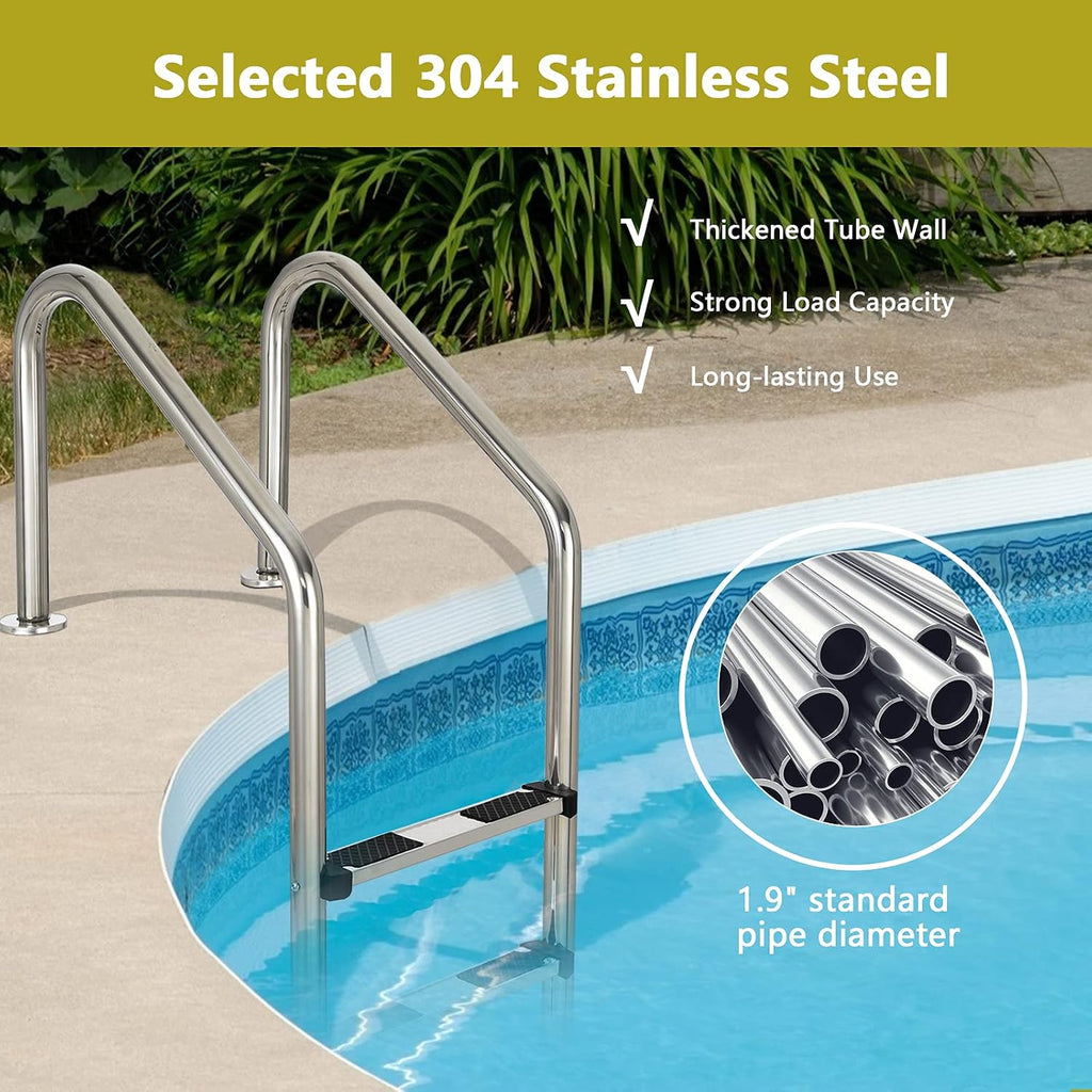 Goplus Swimming Pool Ladder, 3-Step/4-Step In-Ground Stainless Steel Step for Indoor/Outdoor Pool, Heavy Duty Non-Slip Ladder, Easy Assembly (3-Step)