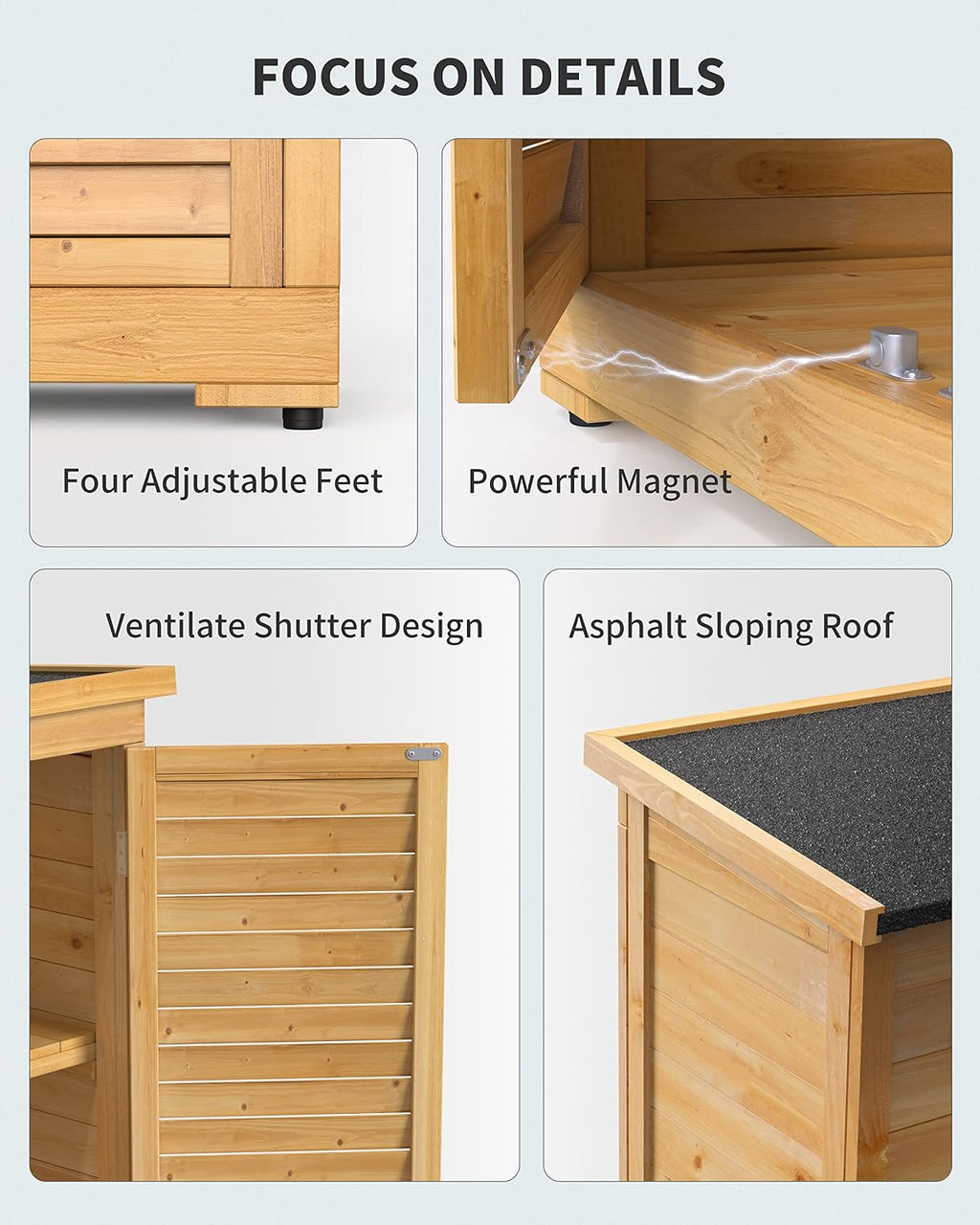 Gizoon Outdoor Storage Cabinet with 3 Shelves, Double Lockable Wooden Garden Shed with Waterproof Roof, Outside Vertical Tall Tool Shed for Yard Patio Lawn Deck-Natural