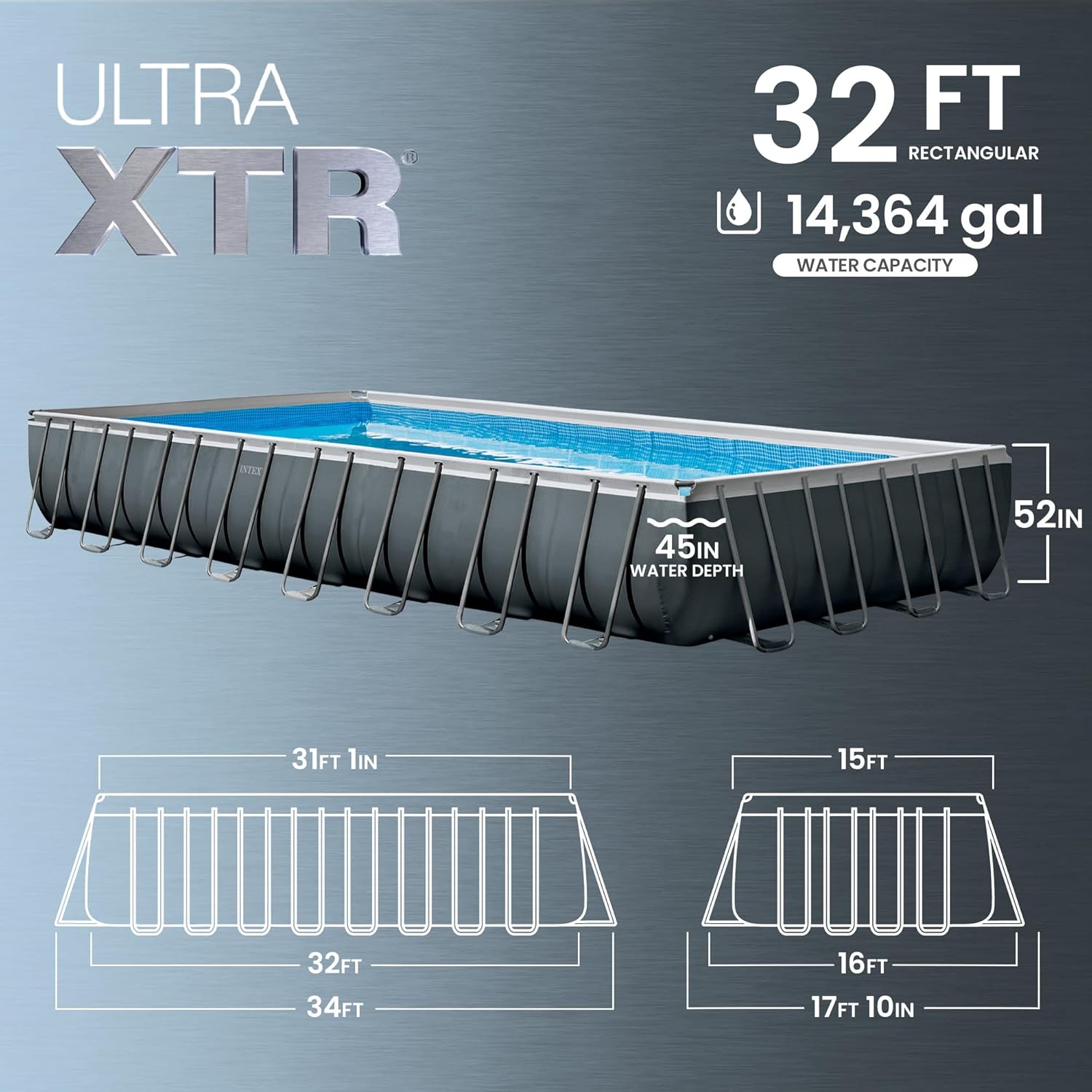 Intex 26373EH Ultra XTR 32ft x 16ft x 52in Above Ground Swimming Pool Set with Sand Filter Pump, Inflatable Lounge Pool Recliners (2-Pack) and Inflatable Cooler