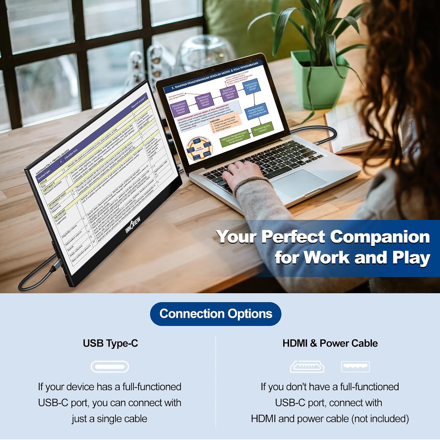 InnoView 15.6 Inch 1080P 1200:1 Portable Monitor and 14 Inch 4K OLED Portable Screen
