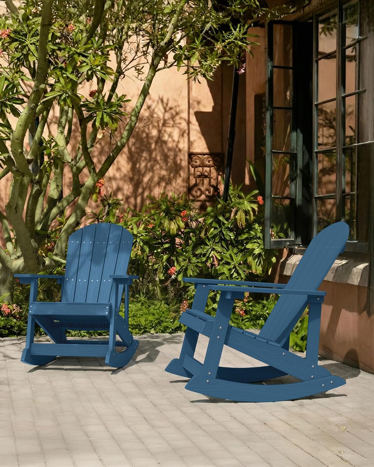 YEFU Outdoor Rocking Chair Set of 4,Adirondack Rocking Chair,Patio Rocker Chair with Wide Back,Oversized Rocker Chair Look Like Real Wood, for Lawn, Porch, Backyard, Indoor and Garden(Navy Blue)