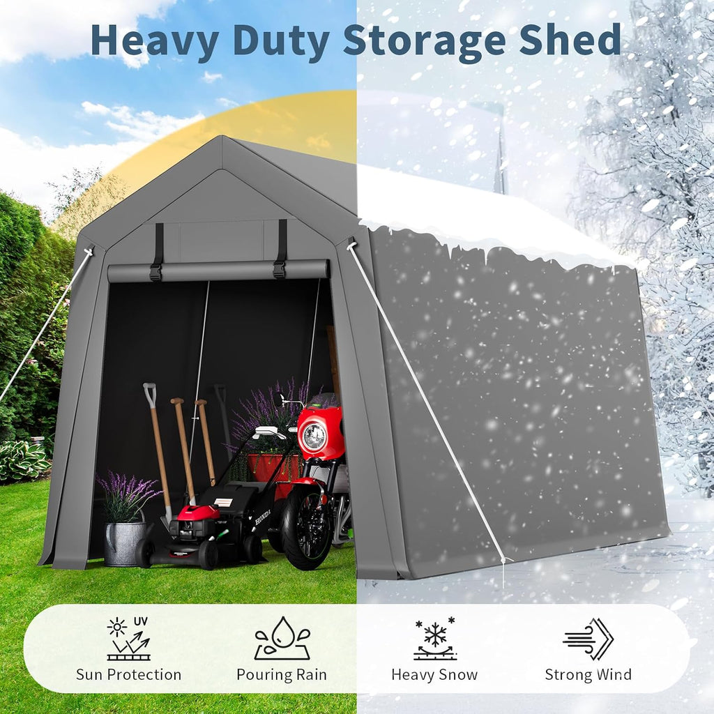 7x10FT Portable Outdoor Garage, Waterproof & UV-Resistant Portable Storage Shed with 2 Roll-Up Doors, Carport Tent for Motorcycle, Bike, and Tools