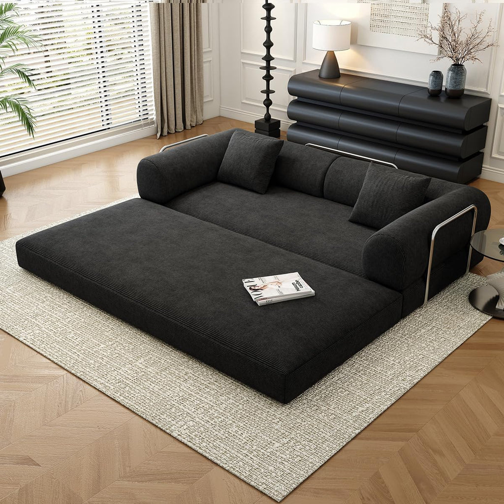 78.8' Modular Sofa Bed - 4-in-1 Convertible Design with Corduroy Fabric and High Density Sponge, Removable Cover and Fixed Frame