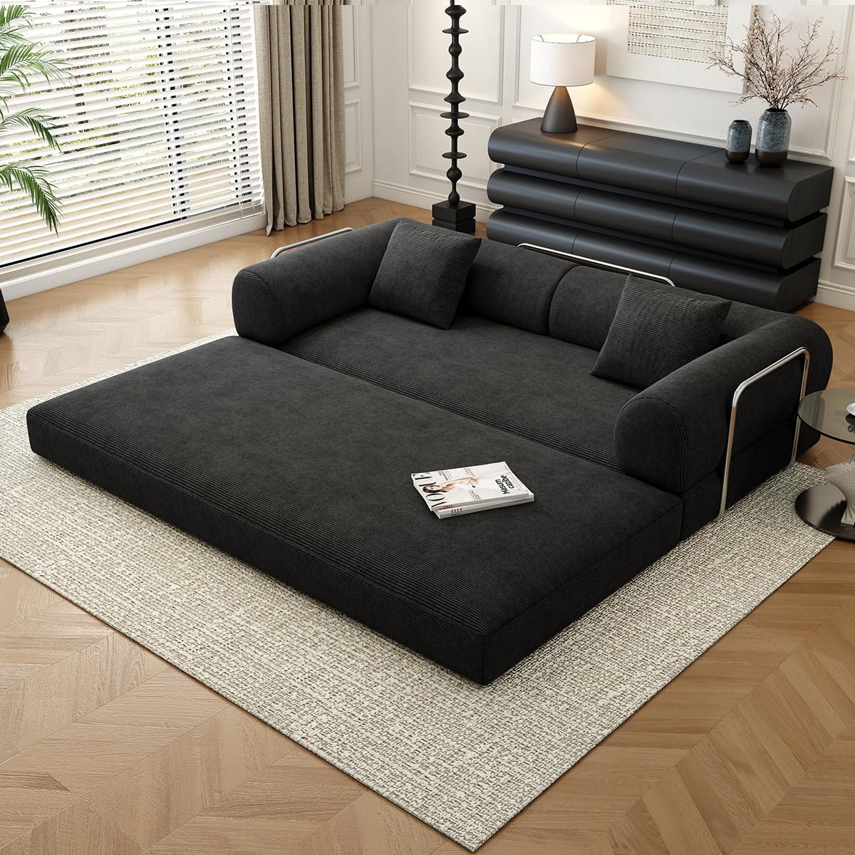 78.8' Modular Sofa Bed - 4-in-1 Convertible Design with Corduroy Fabric and High Density Sponge, Removable Cover and Fixed Frame