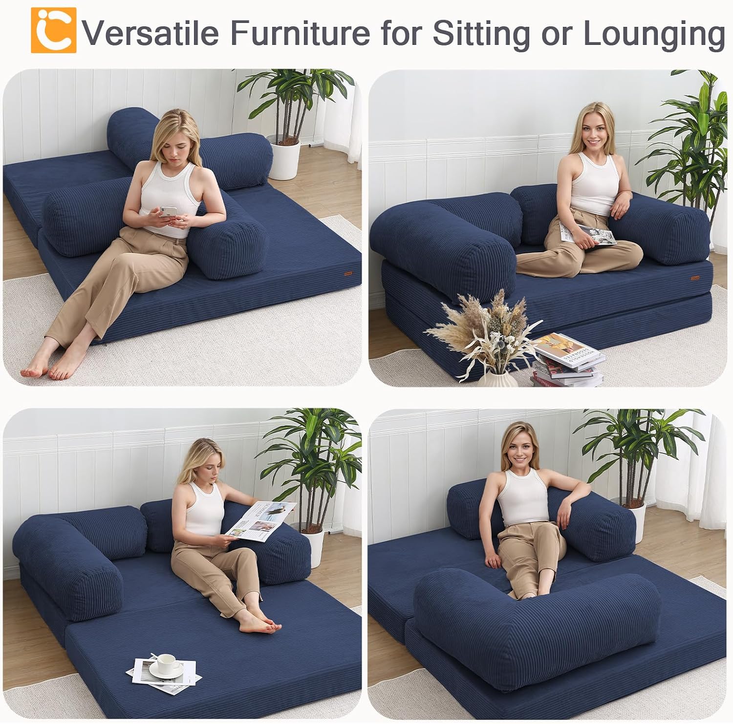 COMAX Convertible Folding Sofa Bed, Foldable Chair Bed Floor Futon Couch with Back Support, Comfy Corduroy Fold Out Mattress Sleeper for Living Room Bedroom