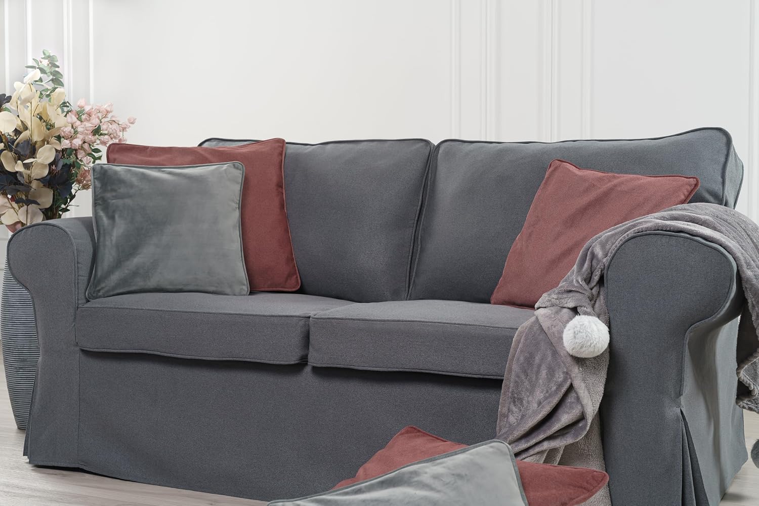 MASTERS OF COVERS Ektorp Loveseat (2 Seat) Sofa Cover for IKEA Two Seater Ektorp Slipcover (Titanium Grey-NOT fit Uppland Series Sofa