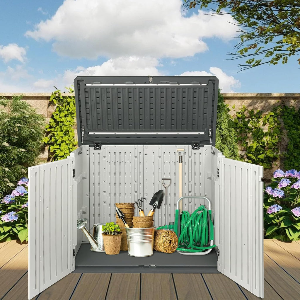 Outvita Outdoor Horizontal Storage Sheds, 34 Cu Ft Weather Resistant HDPE Tool Shed, Multi-Opening Door Waterproof & Lockable for Storage of Bike, Trash Cans, Garden Tools, Lawn Mowers