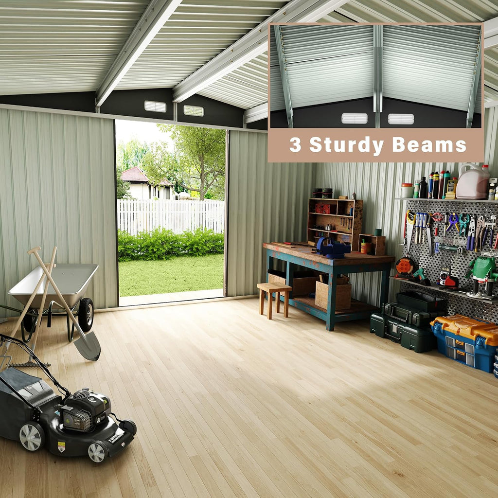 Metal Outdoor Storage Shed Kit, Lockable Door Utility Shed with Air Vent for Backyard Garden Patio Lawn
