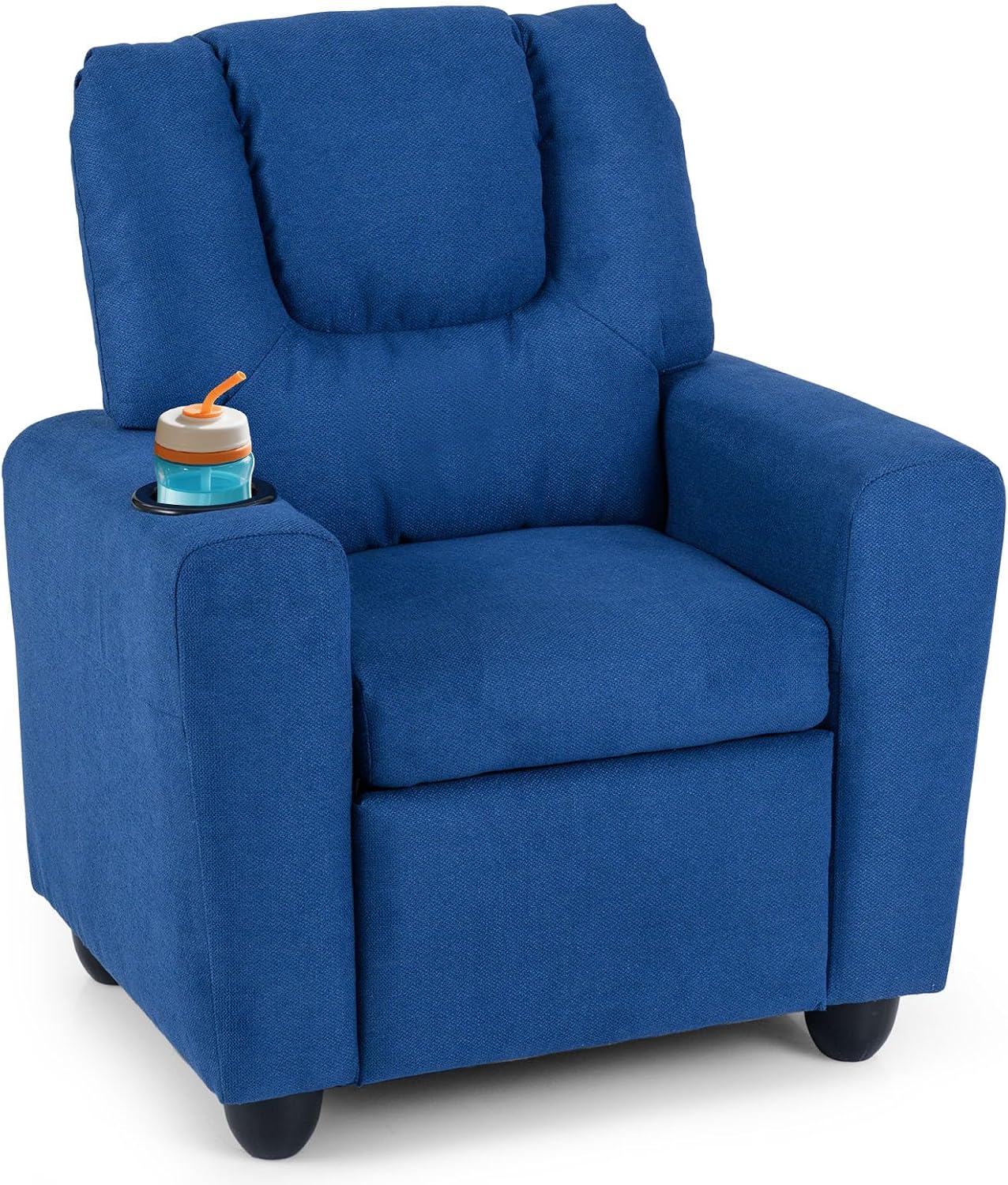 GLACER Kids Recliner with Cup Holder, Fabric Toddler Lounge Chair w/Adjustable Backrest & Footrest, Spring-Loaded Seat Cushion, Push Back Toddler Sofa for Boys & Girls Ages 3+ Years Old (Blue)