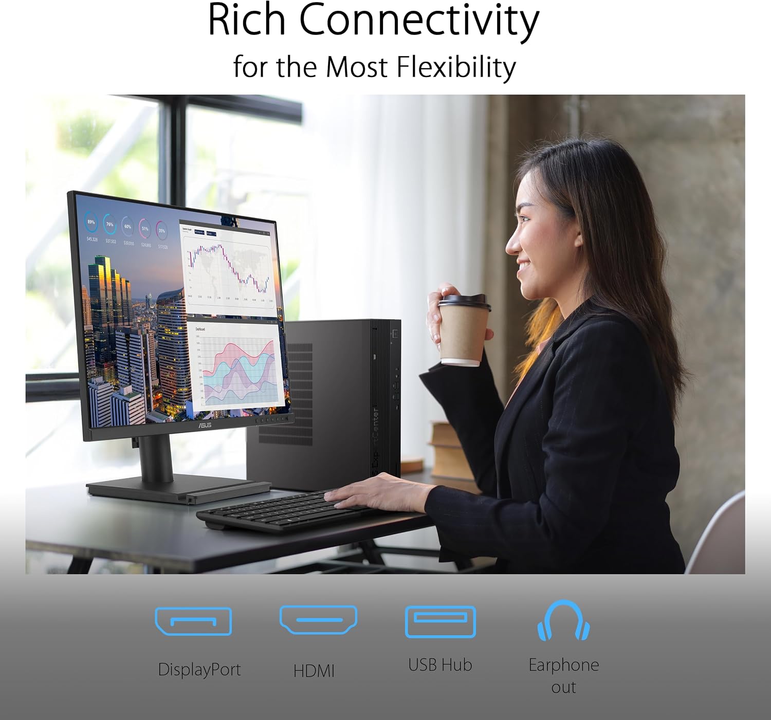 ASUS 27' 1440P Business Monitor (BE27AQG) - QHD (2560x1440), IPS, 120Hz, Ergonomic Design, Speakers, Height Adjustable, Power Sync, Eye Care, VESA Wall Mountable, 3 yr Warranty TAA Compliant