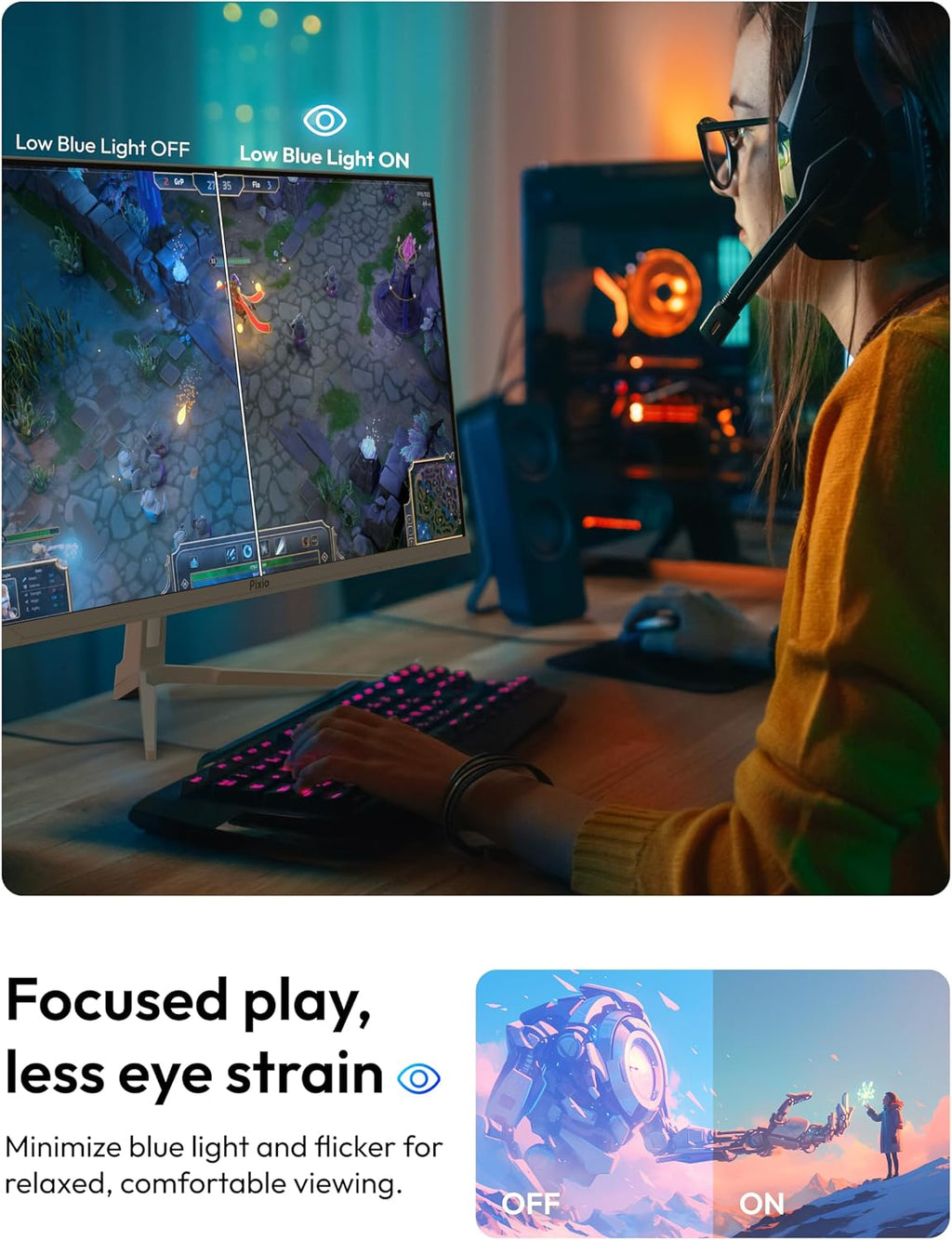 Pixio PX275 Wave 27 inch 100Hz Refresh Rate QHD 1440p Resolution IPS Panel 1ms MPRT Response Time Gaming Monitor with Adaptive Sync