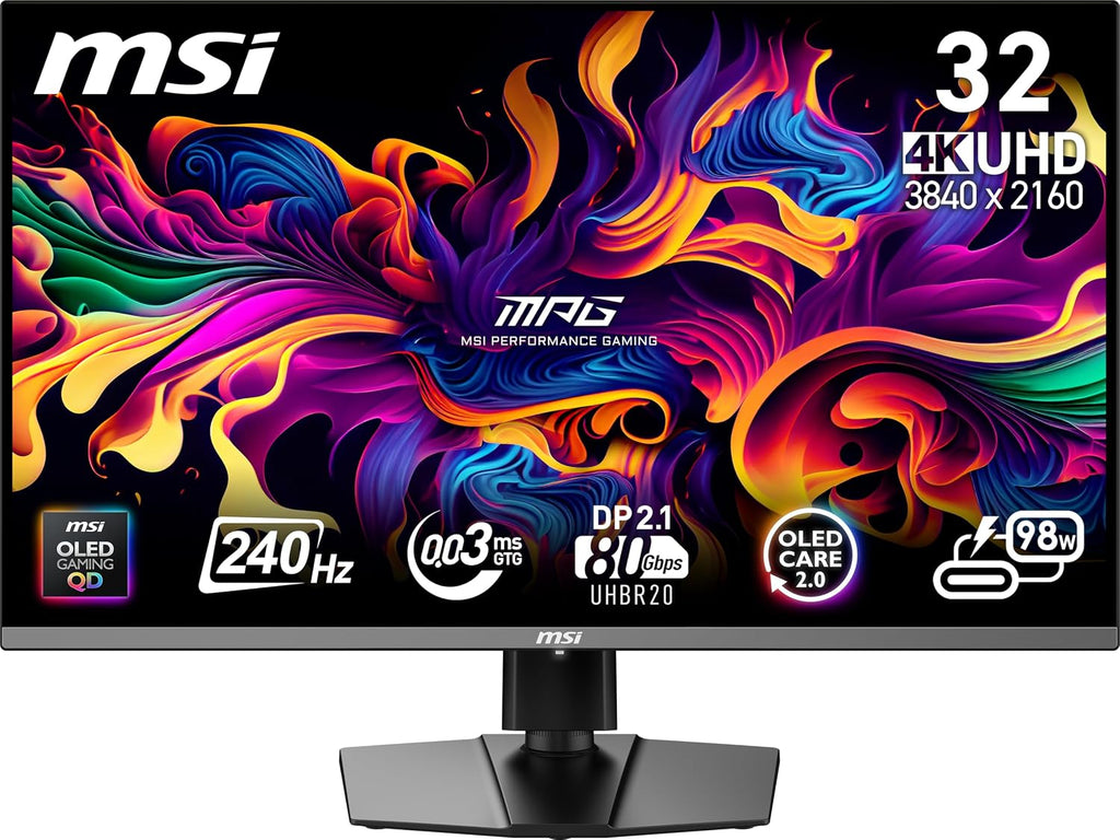 msi MPG 322URX QD-OLED 32-inch 3840 x 2160 (UHD) Computer Monitor, 240Hz, Adaptive-Synch, HDMI, DP Port, VESA Mountable, Tilt, Speaker, 0.03ms, Black