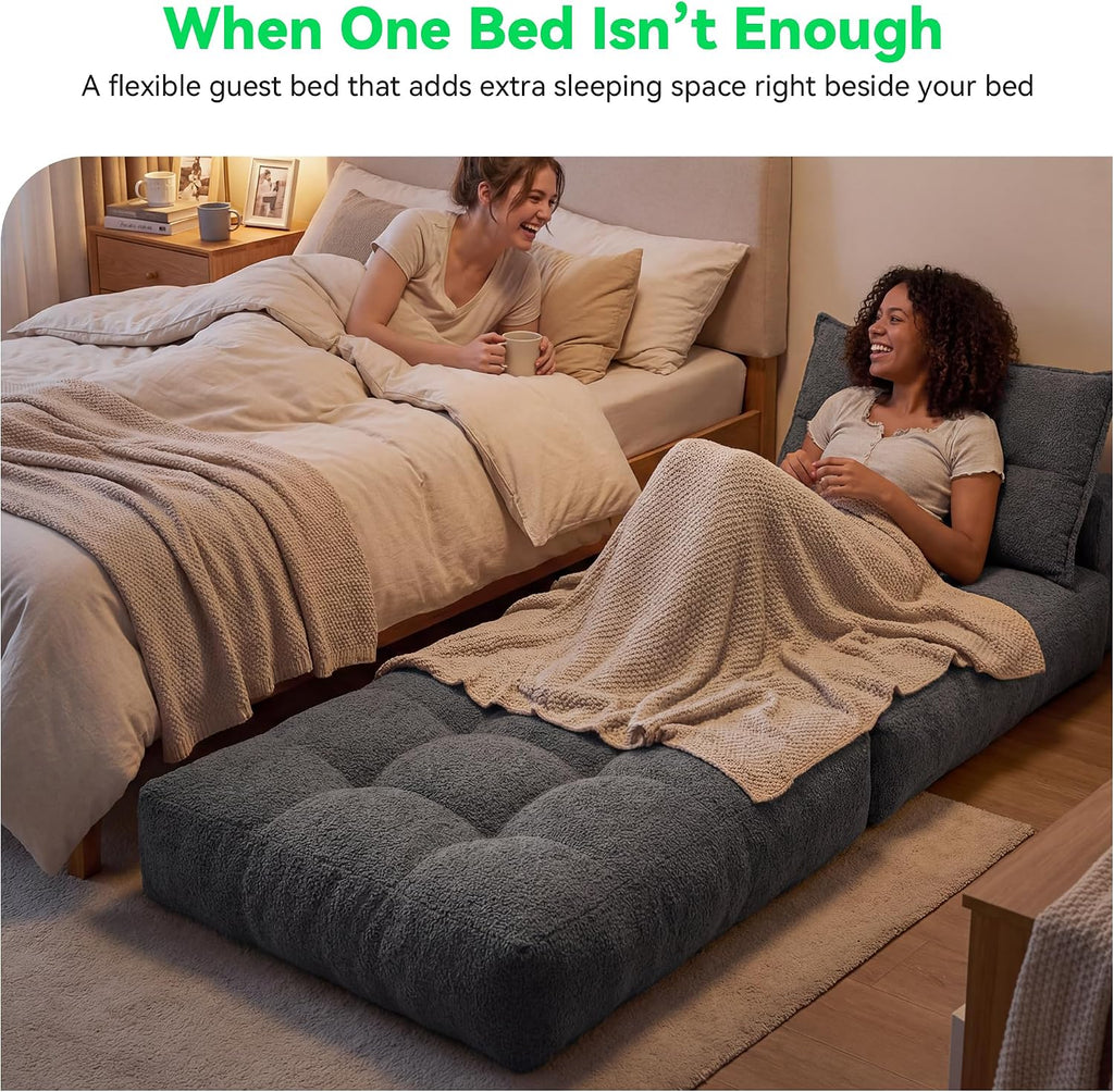MONVANE Folding Sofa Bed, Fold Out Chair Bed with Pillow, Convertible Sleeper Chair for Living Room/Small Spaces, Foldable Lazy Sofa Bed Floor Chair, Comfy Teddy Velvet Couch Bed, Dark Grey