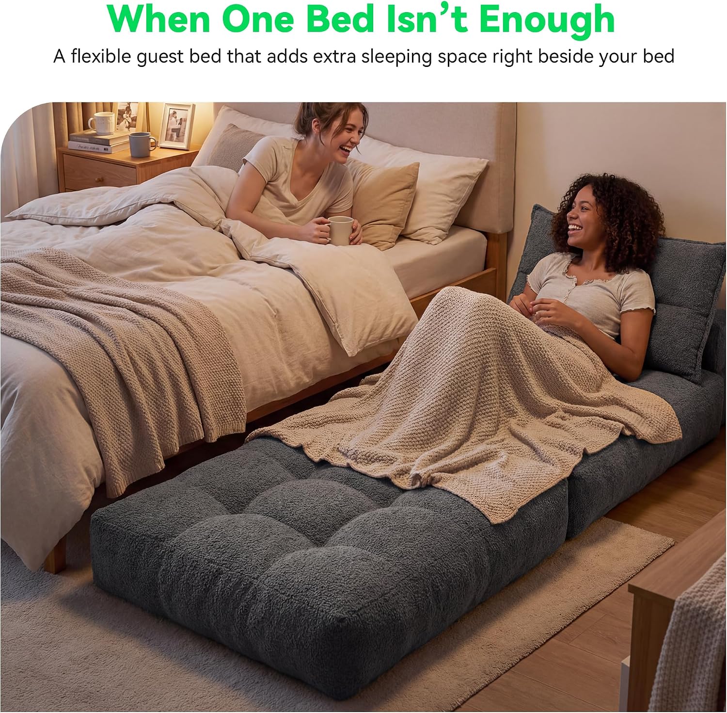 MONVANE Folding Sofa Bed, Fold Out Chair Bed with Pillow, Convertible Sleeper Chair for Living Room/Small Spaces, Foldable Lazy Sofa Bed Floor Chair, Comfy Teddy Velvet Couch Bed, Dark Grey