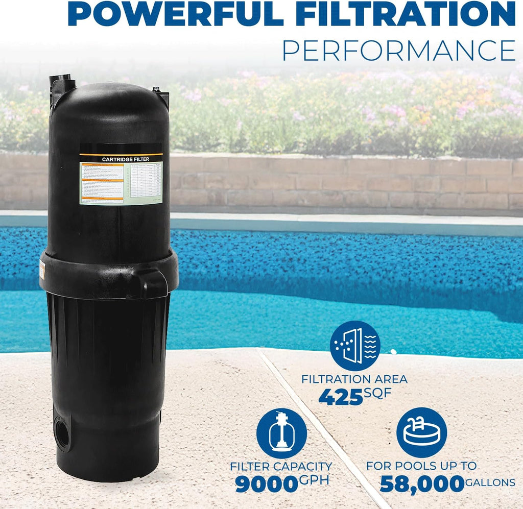 XtremepowerUS 175 sq/ft Swimming Pool Cartridge Filter In-Ground Pool/Spa Swimming Pool Filter for Pool Up to 52,800 Gallons, Pressure Gauge, Filter Included, 2' Inlet/Outlet