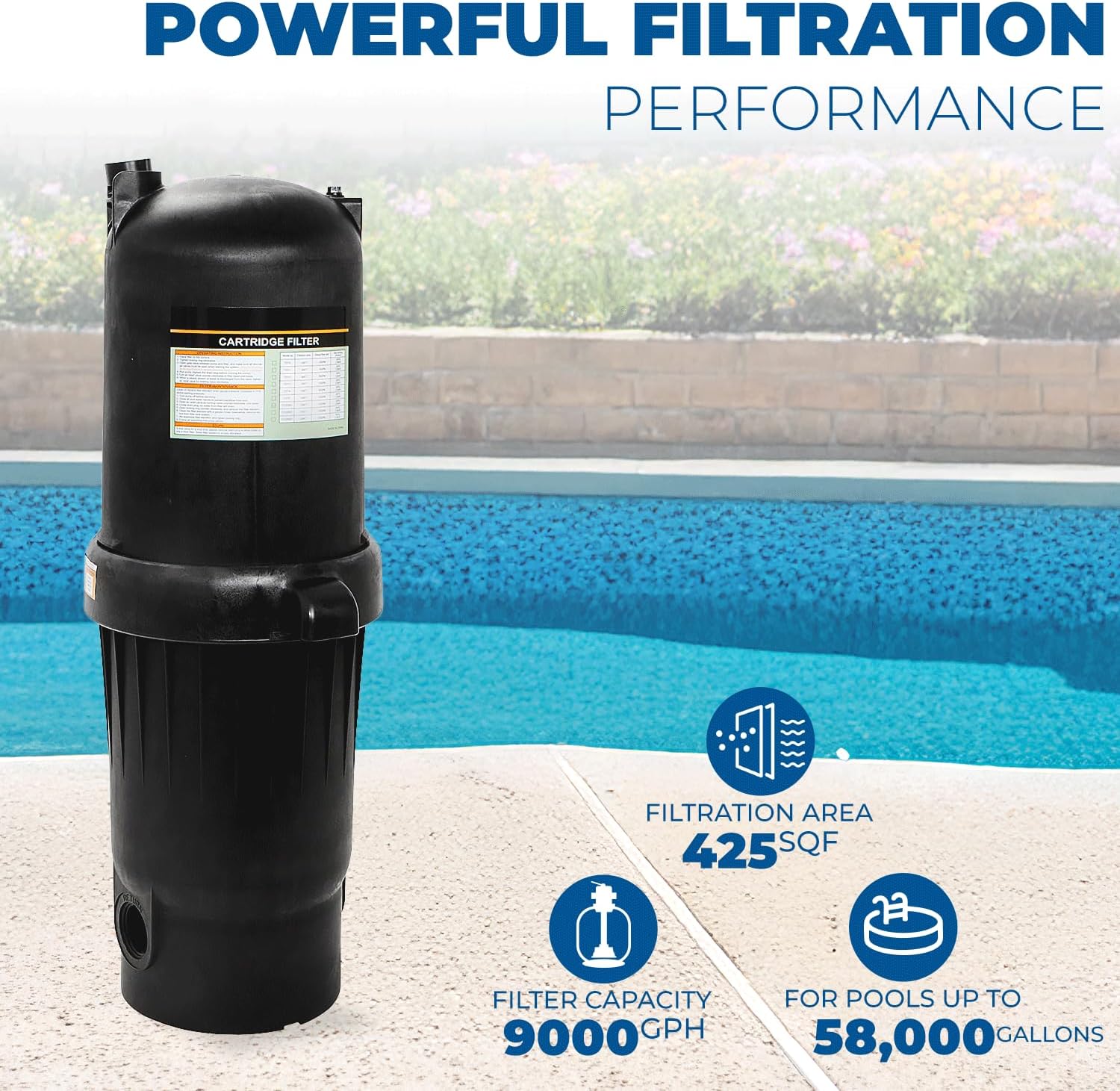 XtremepowerUS 175 sq/ft Swimming Pool Cartridge Filter In-Ground Pool/Spa Swimming Pool Filter for Pool Up to 52,800 Gallons, Pressure Gauge, Filter Included, 2' Inlet/Outlet
