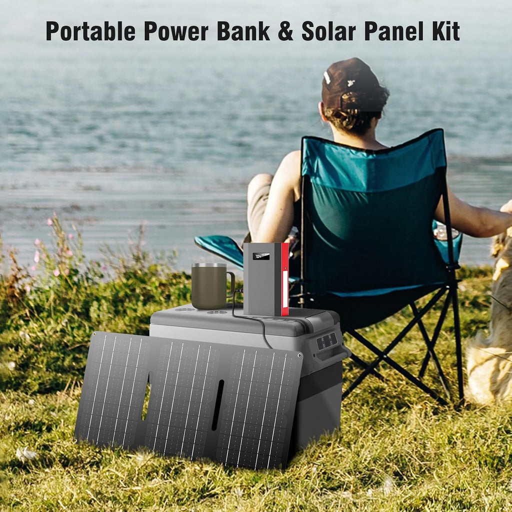 300W Portable Power Station with Foldable Solar Panel 60W, Portable Solar Power Generator with Panels, Camping 65W 110V Power Bank with AC Outlet for Laptop Smart Device RV Outdoor Power Outage