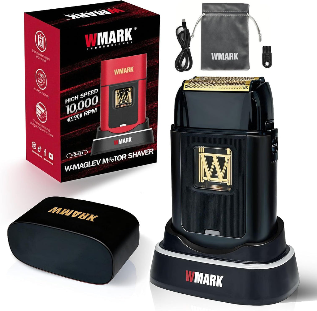 WMARK Electric Foil Shavers for Men Electric Razor for Men Beard Shaver Cordless Maglev Vector Motor 10000RPM, Stainless Steel Gold-Titanium Coating 3 Floating Blades, USB-C Rechargeable NG-XS1